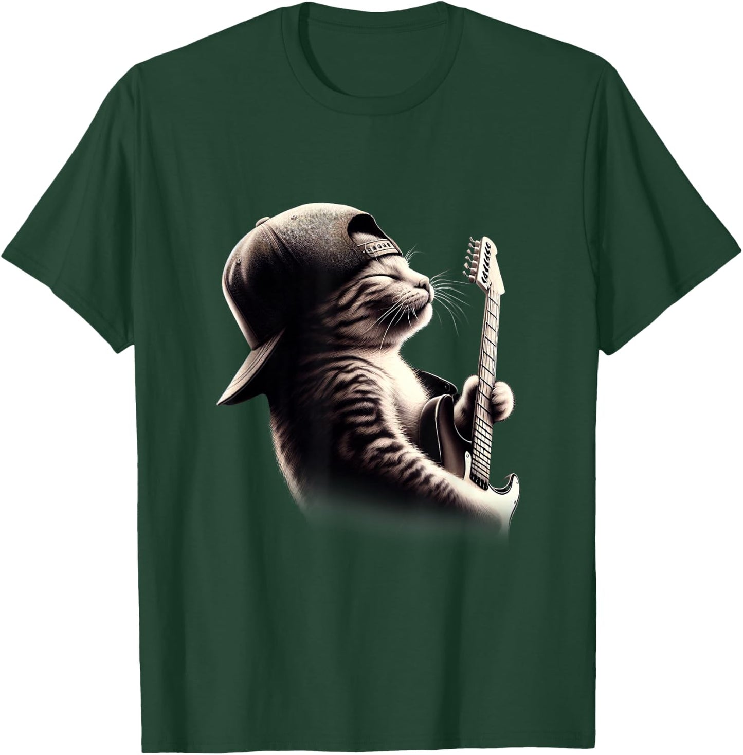 Cat Playing Guitar - Funny Rock Music Guitar Cat T-Shirt - T-Shirt | Forest
