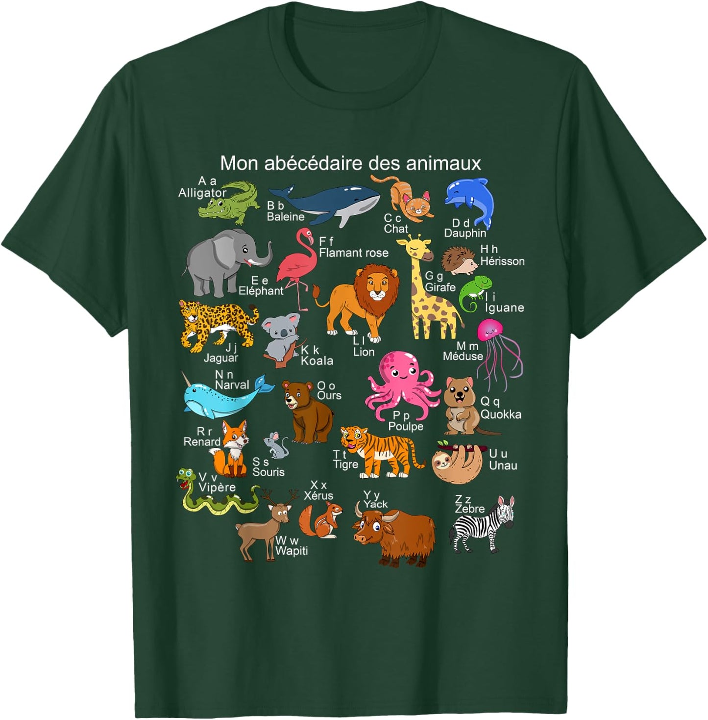French Animals Alphabet A-Z ABC of the Wildlife T-Shirt - T-Shirt | Forest