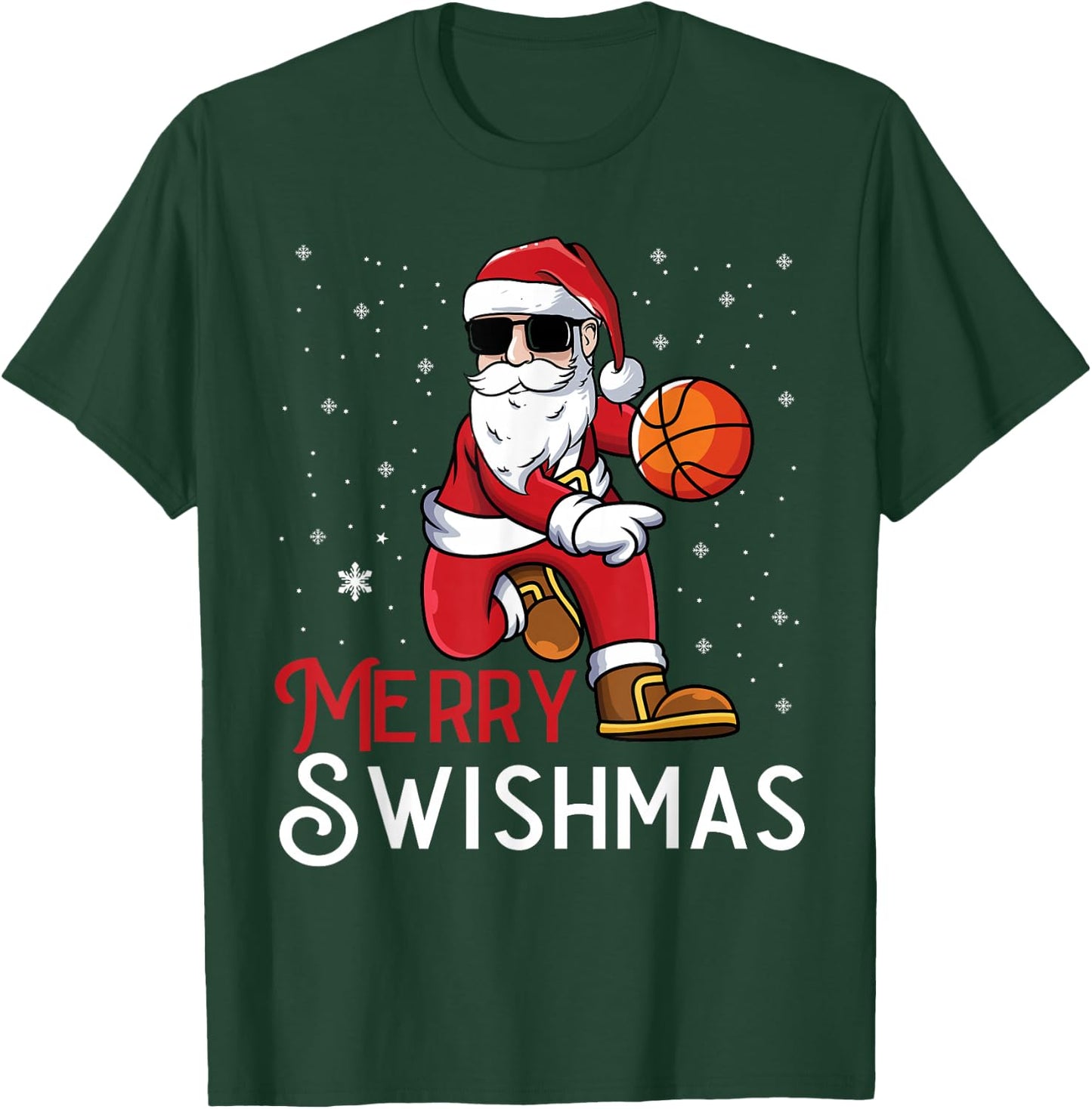 Merry Swishmas Funny Christmas Santa Basketball Player T-Shirt - T-Shirt | Forest