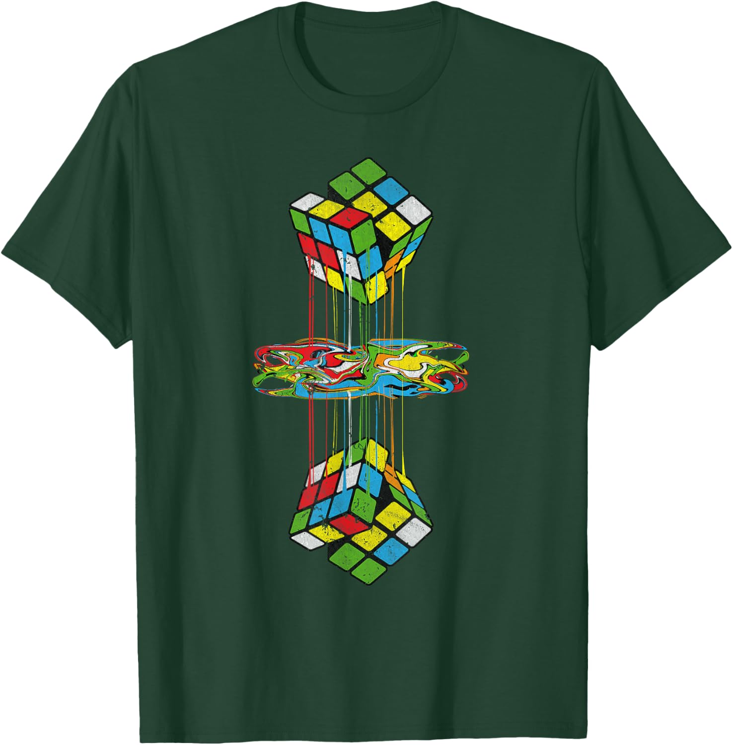 Vintage Melting Cube Refection Graphic Math Speedcubing T-Shirt - T-Shirt | Forest