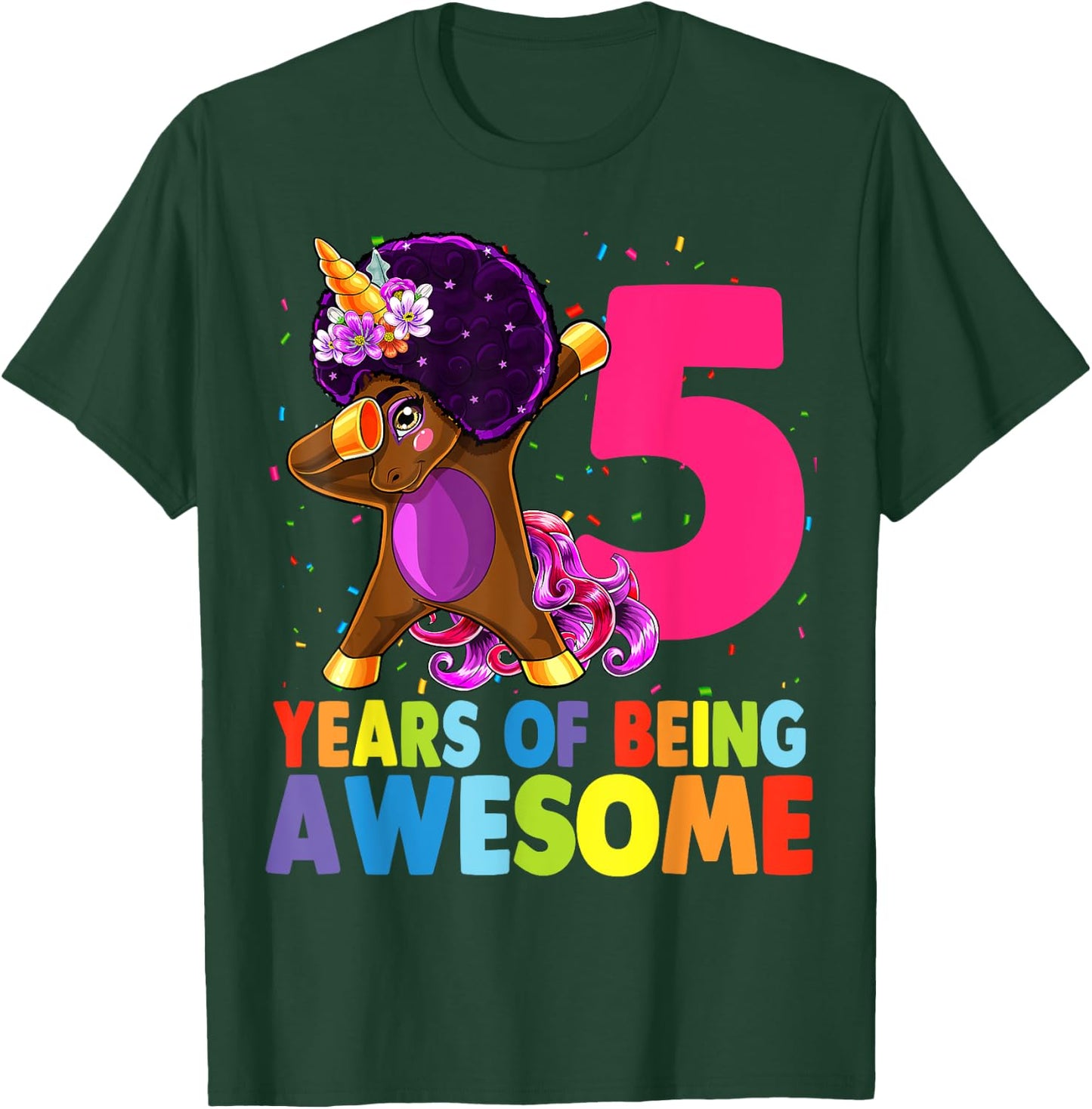 5th Birthday Dabbing Unicorn Afro Party Gift 5 Years Old T-Shirt - T-Shirt | Forest
