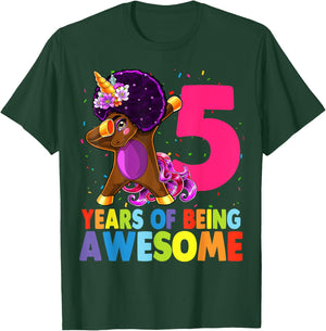 5th Birthday Dabbing Unicorn Afro Party Gift 5 Years Old T-Shirt - T-Shirt | Forest