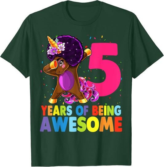 5th Birthday Dabbing Unicorn Afro Party Gift 5 Years Old T-Shirt - T-Shirt | Forest