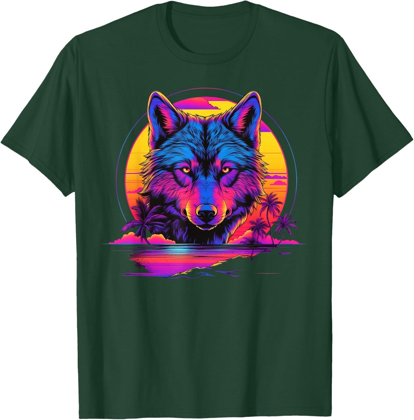 Vintage Retrowave Synthwave 80s Vaporwave Wolf T-Shirt - T-Shirt | Forest