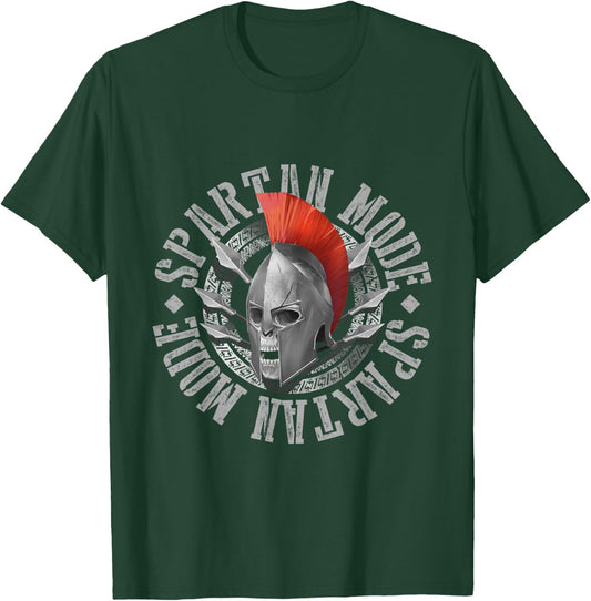 Spartan Mode Skull Helmet Greek Fitness Sparta 300 Gladiator T-Shirt - T-Shirt | Forest