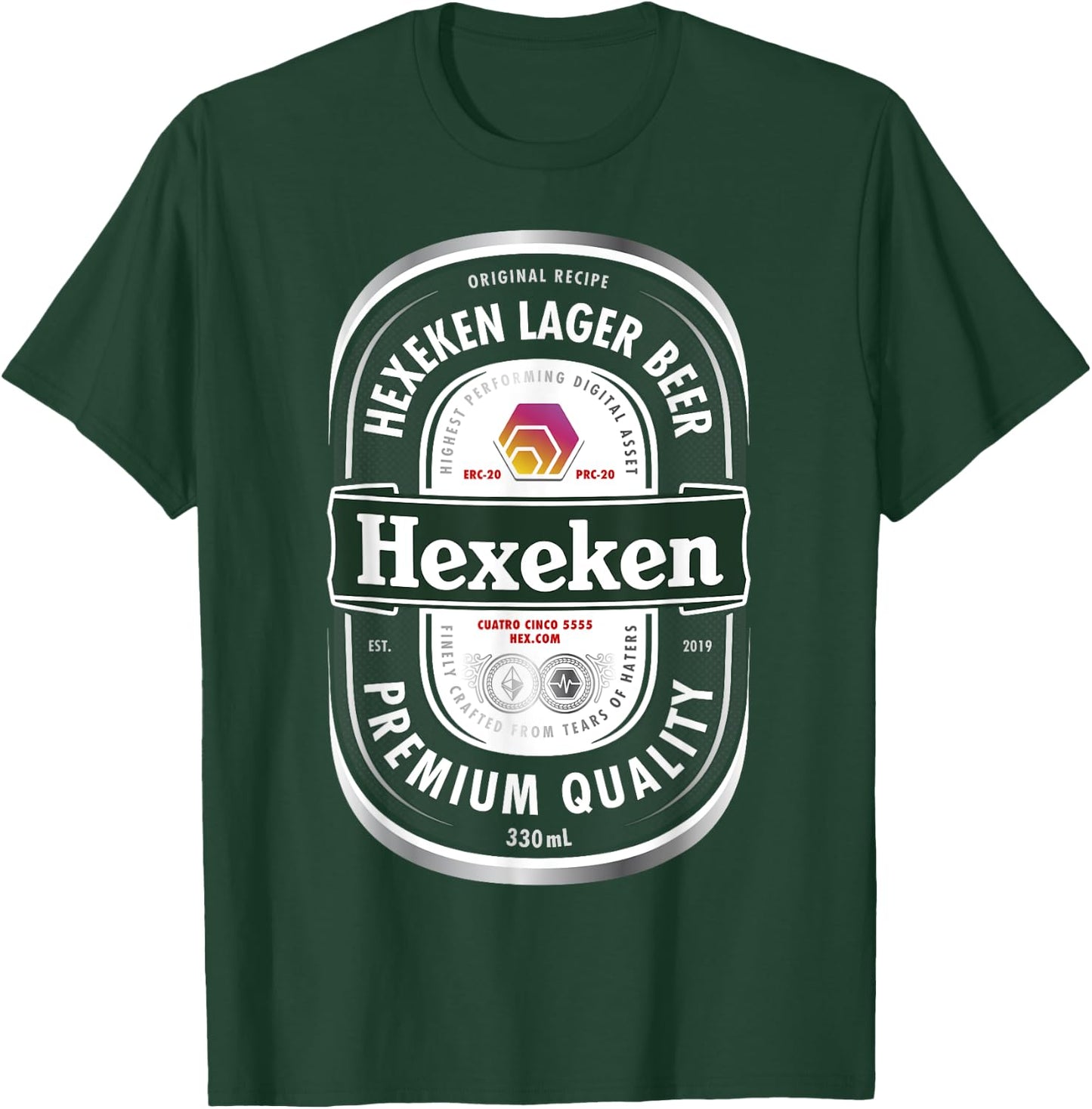 HEX Crypto Hexeken Lager Beer Brand Parody Label Hexican T-Shirt - T-Shirt | Forest
