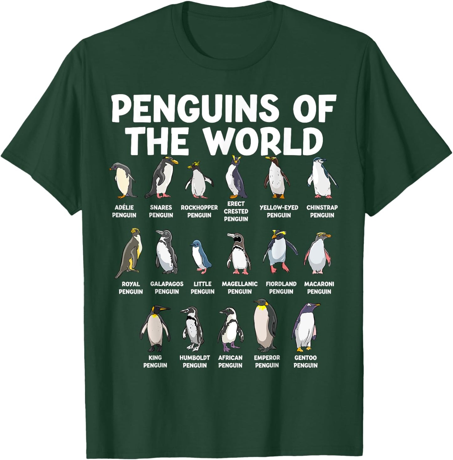 Penguins Of The World Kawaii Types Of Penguins Sea Animal T-Shirt - T-Shirt | Forest