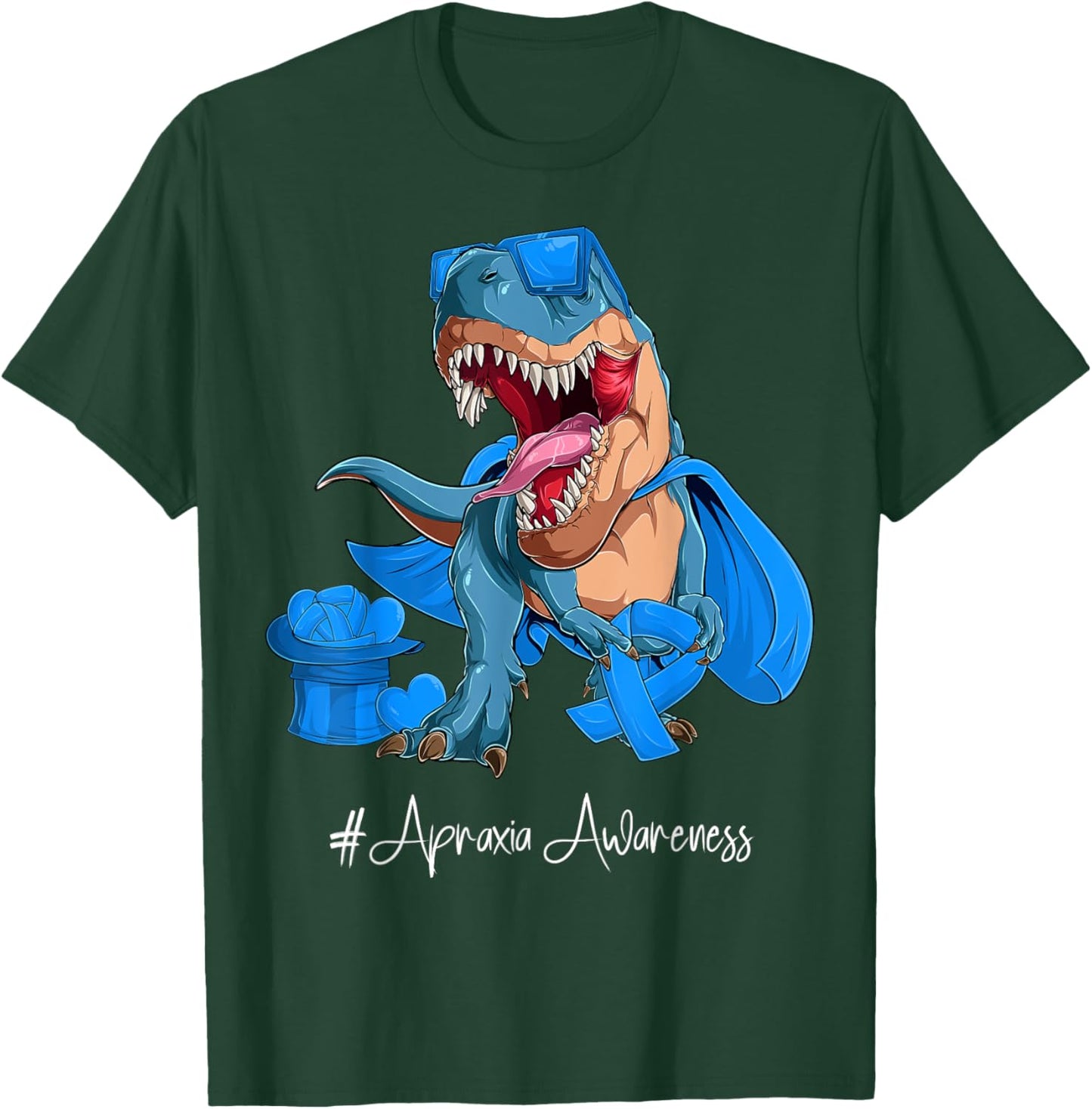 Apraxia Awareness Month Blue Ribbon Trex T-Shirt - T-Shirt | Forest