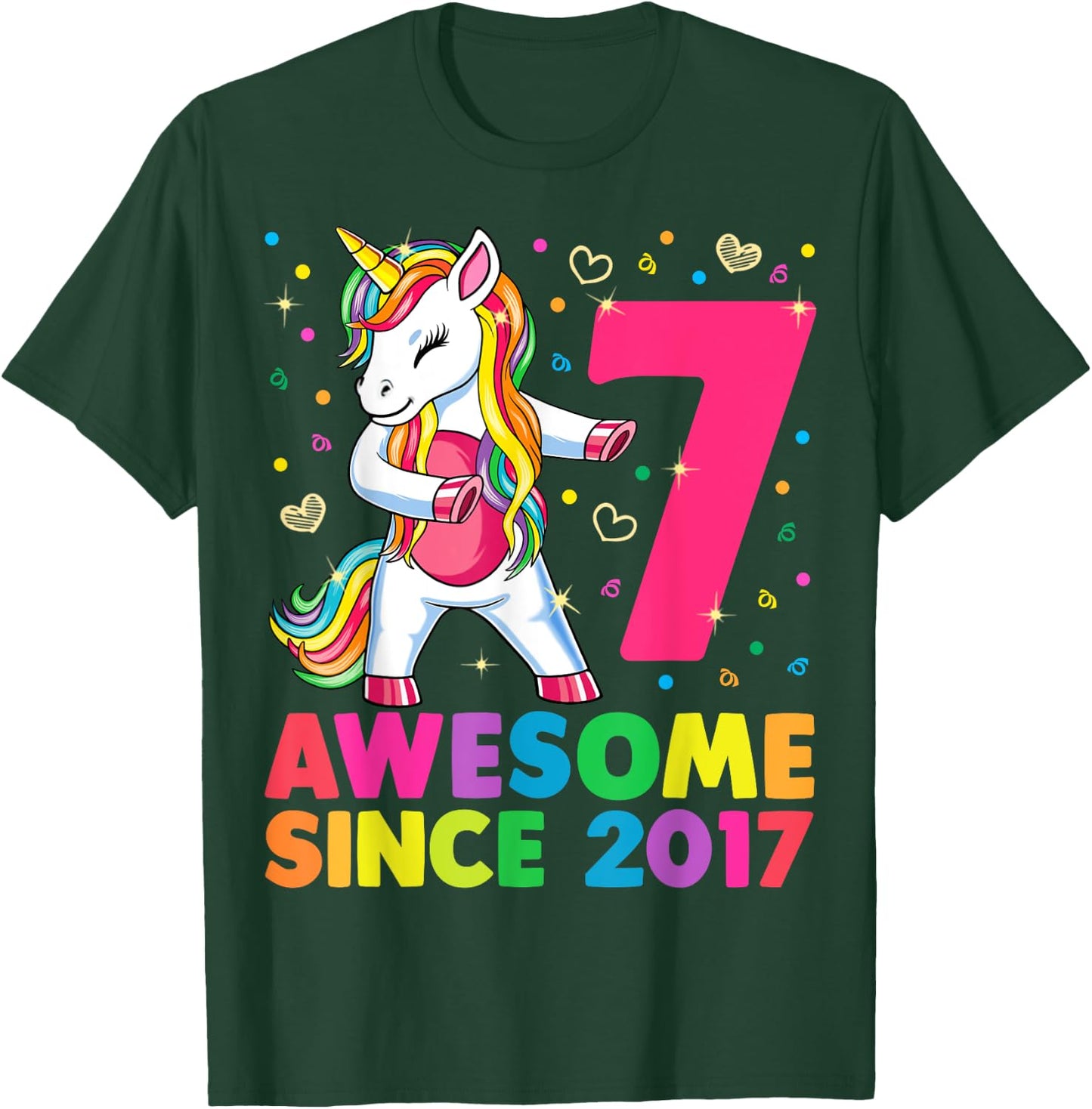 7 Years Old Unicorn Flossing 7th Birthday Girl Unicorn Party T-Shirt - T-Shirt | Forest