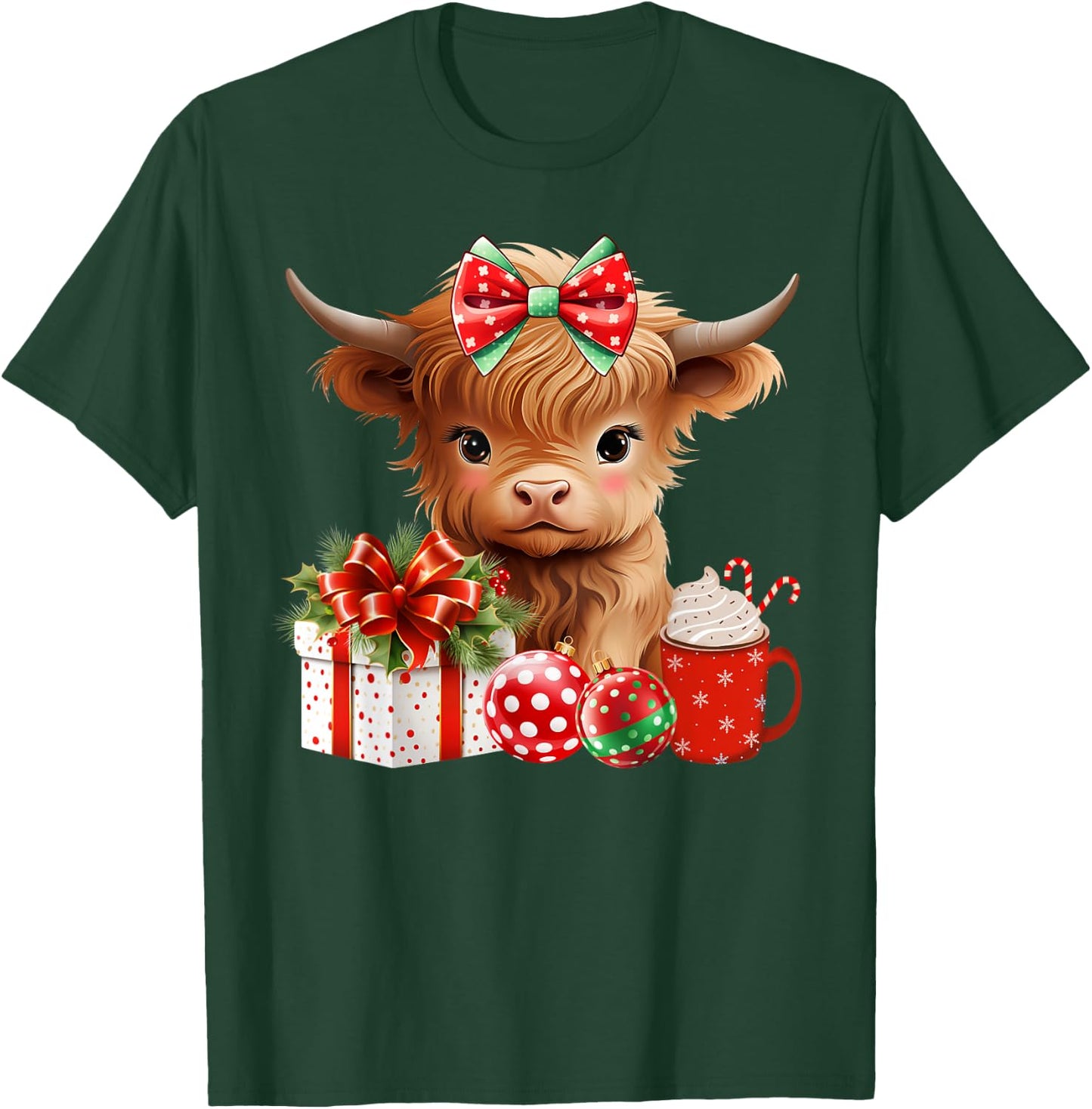 Cute Baby Highland Cow Merry Christmas Farmer Cow Xmas T-Shirt - T-Shirt | Forest