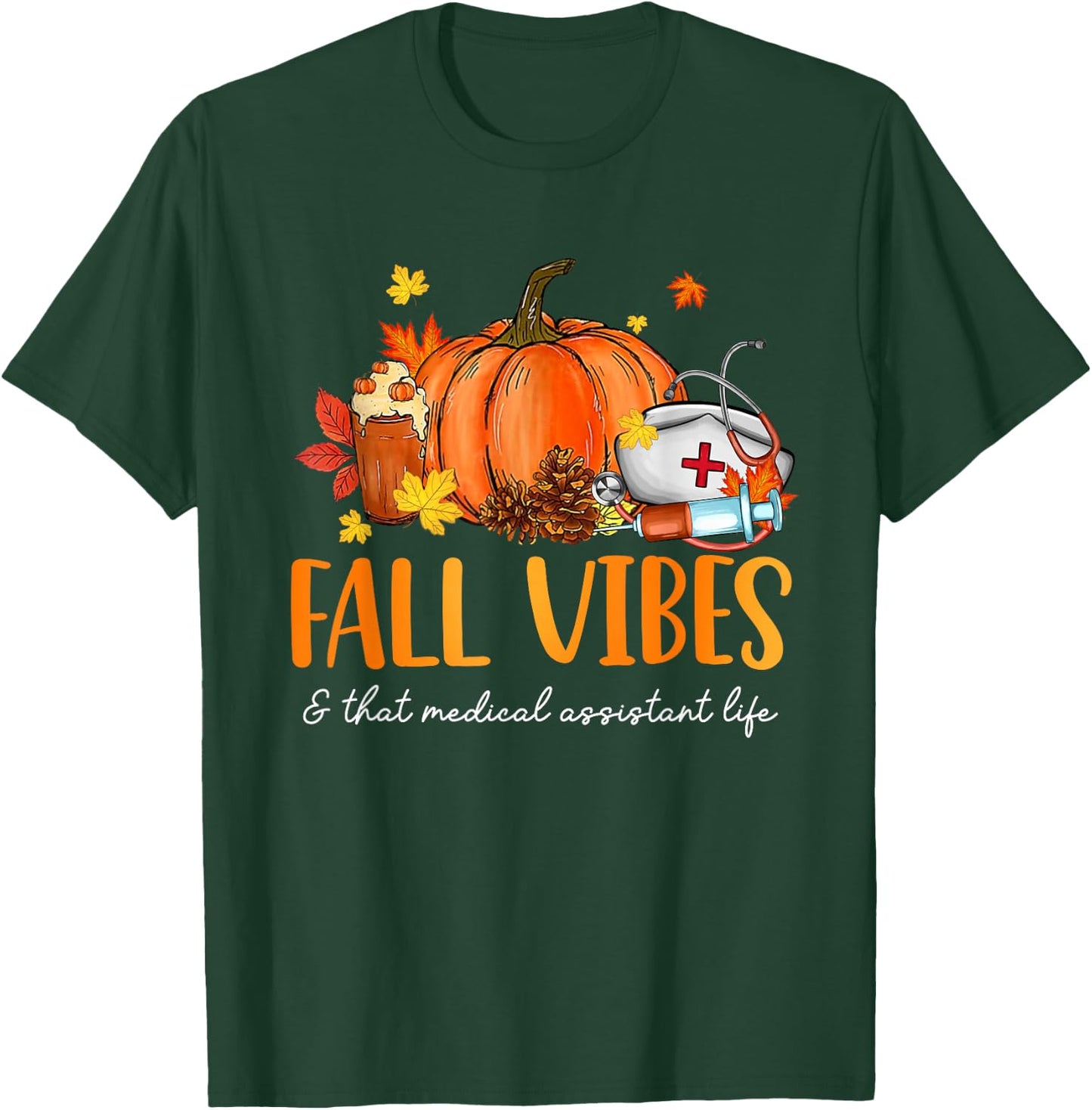 Fall Vibes & That Medical Assistant Life Leopard Pumpkin T-Shirt - T-Shirt | Forest