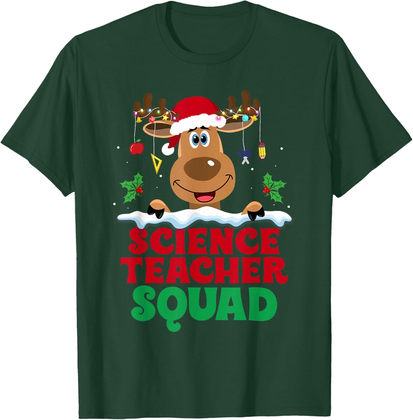 Science Teacher Squad Reindeer Santa Hat Funny Christmas T-Shirt - T-Shirt | Forest
