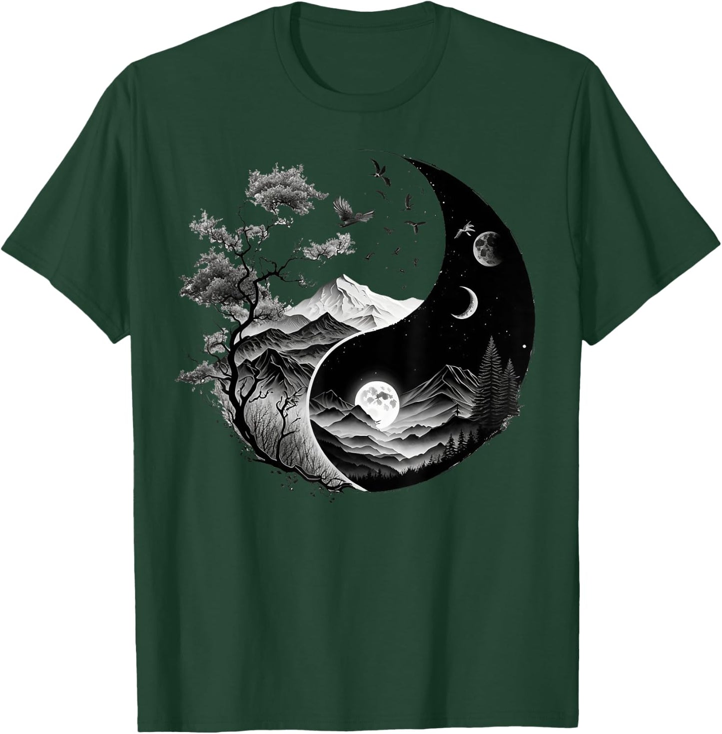 Taoism Symbol on Black and White Nature Taijitu Yin Yang T-Shirt - T-Shirt | Forest