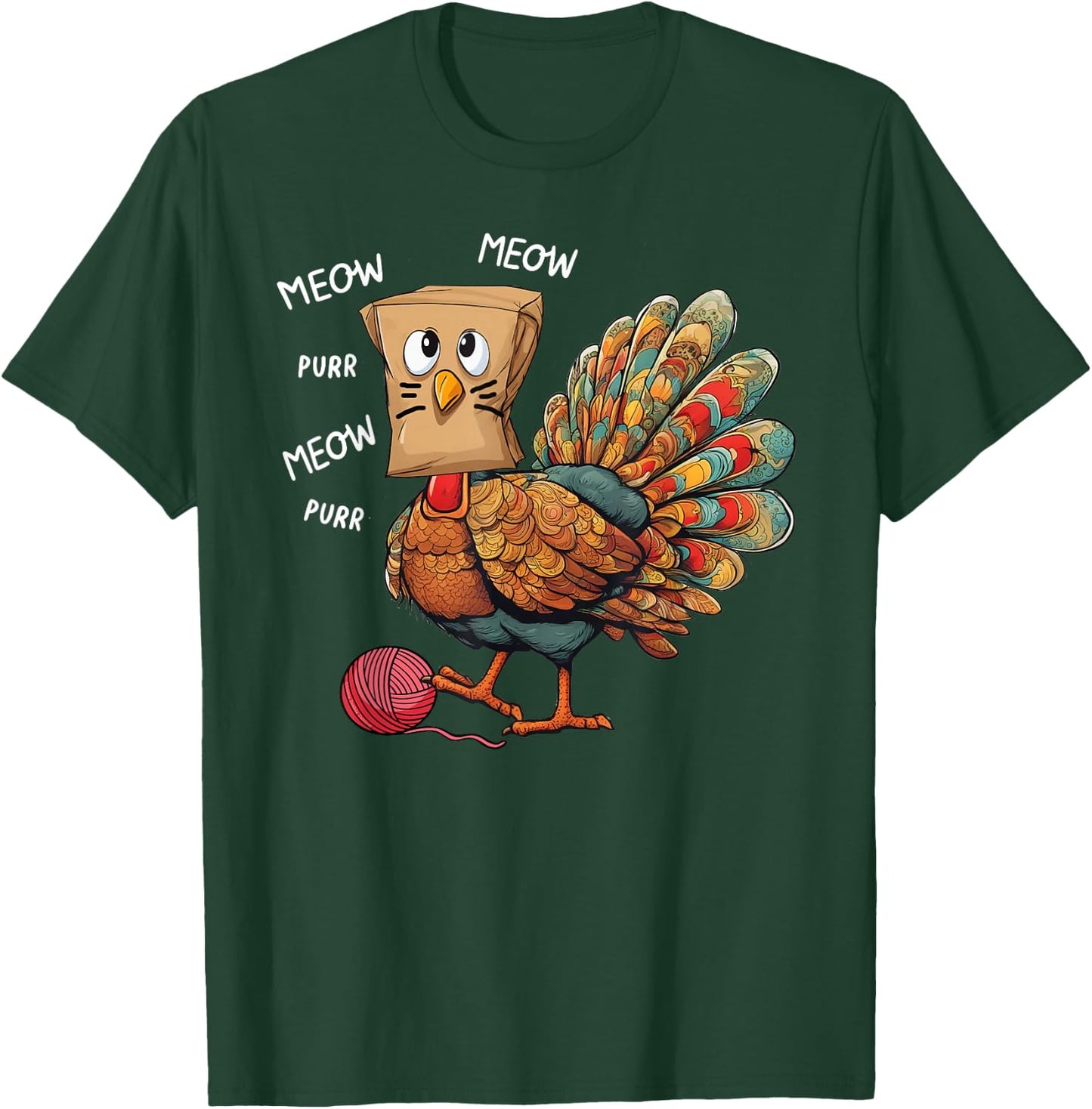 Thanksgiving Turkey Meow I'm a Cat Funny Thanksgiving Men Women Girls Kids T-Shirt - T-Shirt | Forest