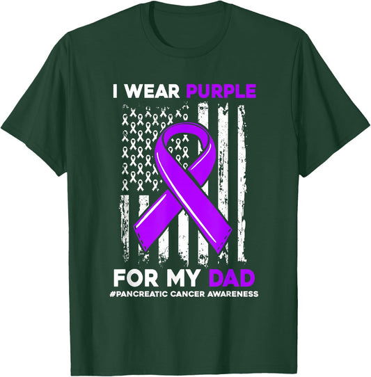 I Wear Purple For My Dad Father Pancreatic Cancer Awareness T-Shirt - T-Shirt | Forest