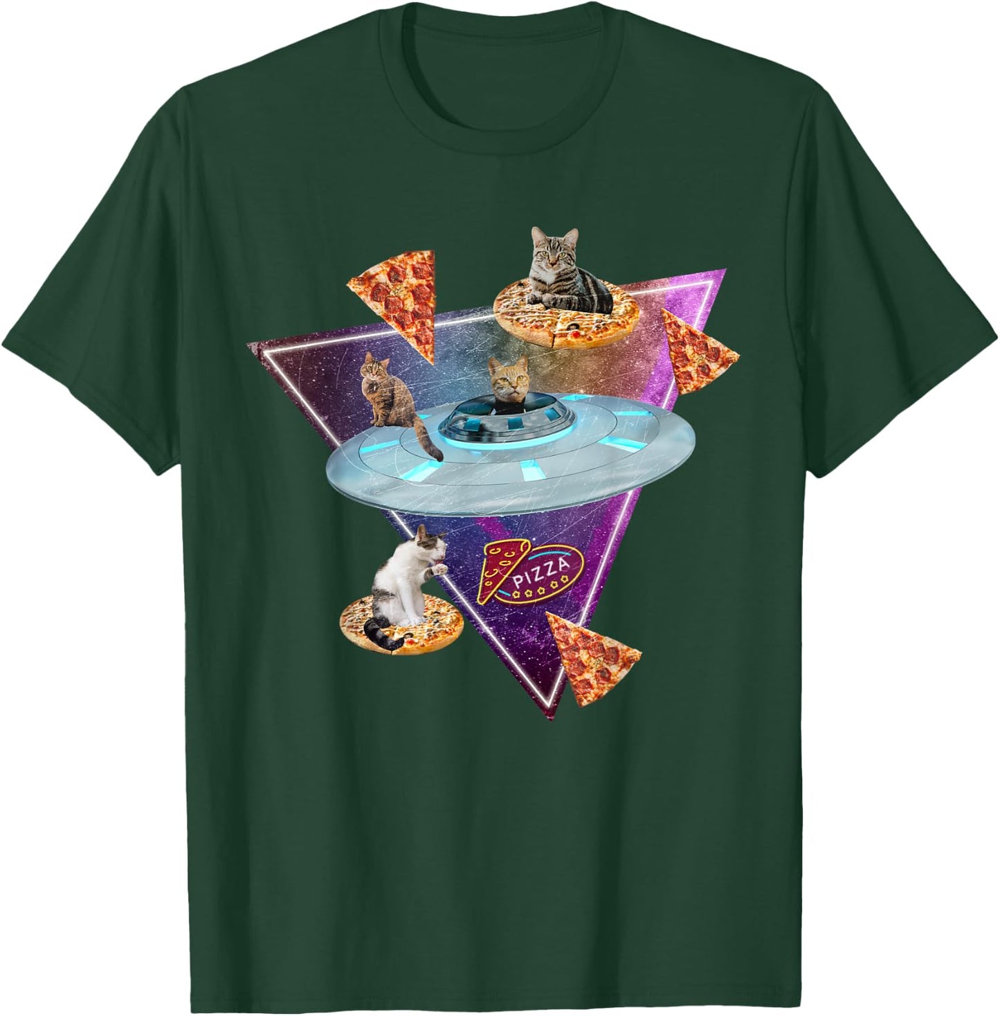 Funny UFO Space Pizza Galaxy Cat Women Kids T-Shirt - T-Shirt | Forest