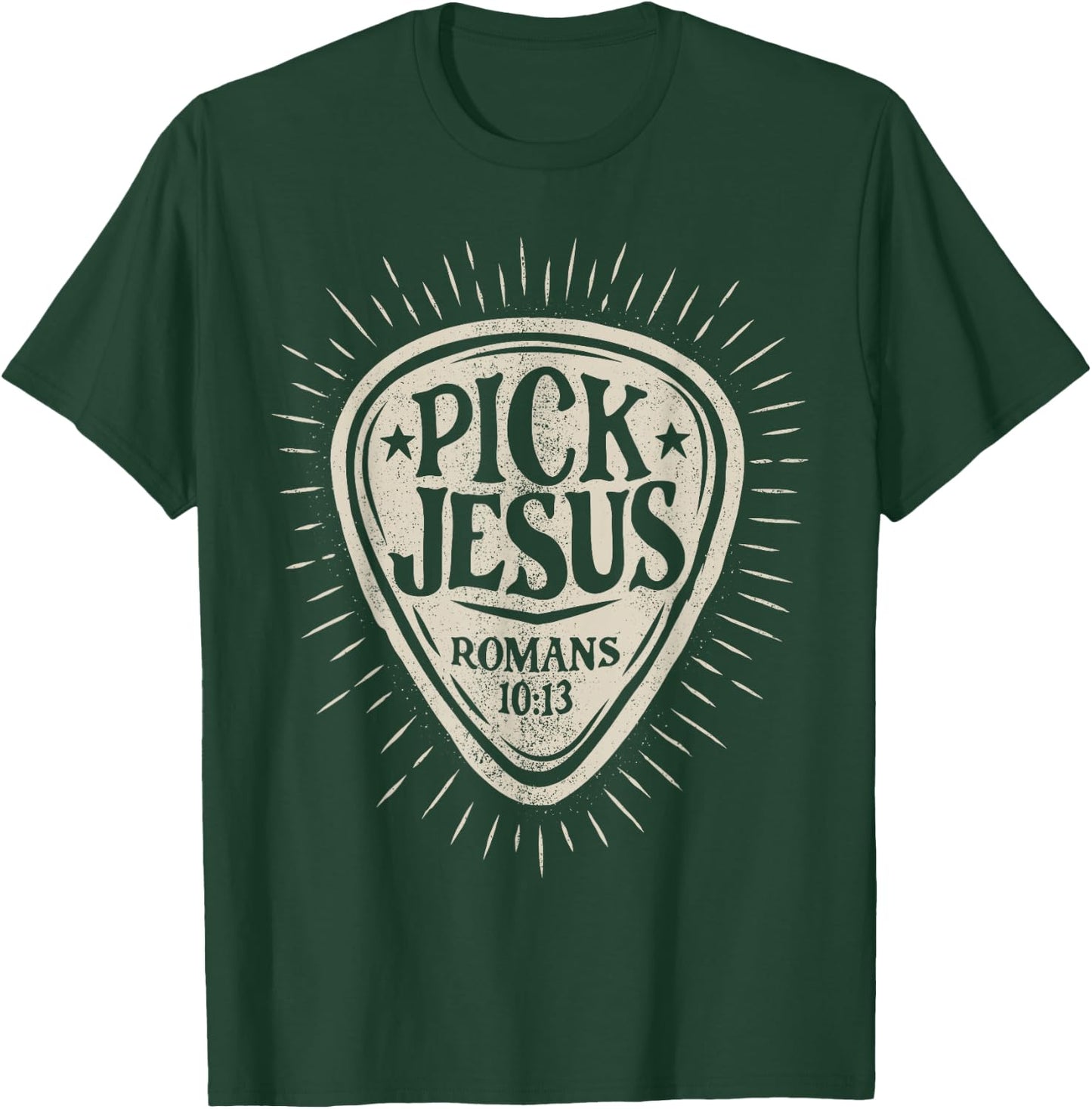 Guitar Pick Jesus Christian Music Guitarist Pastor Retro T-Shirt - T-Shirt | Forest