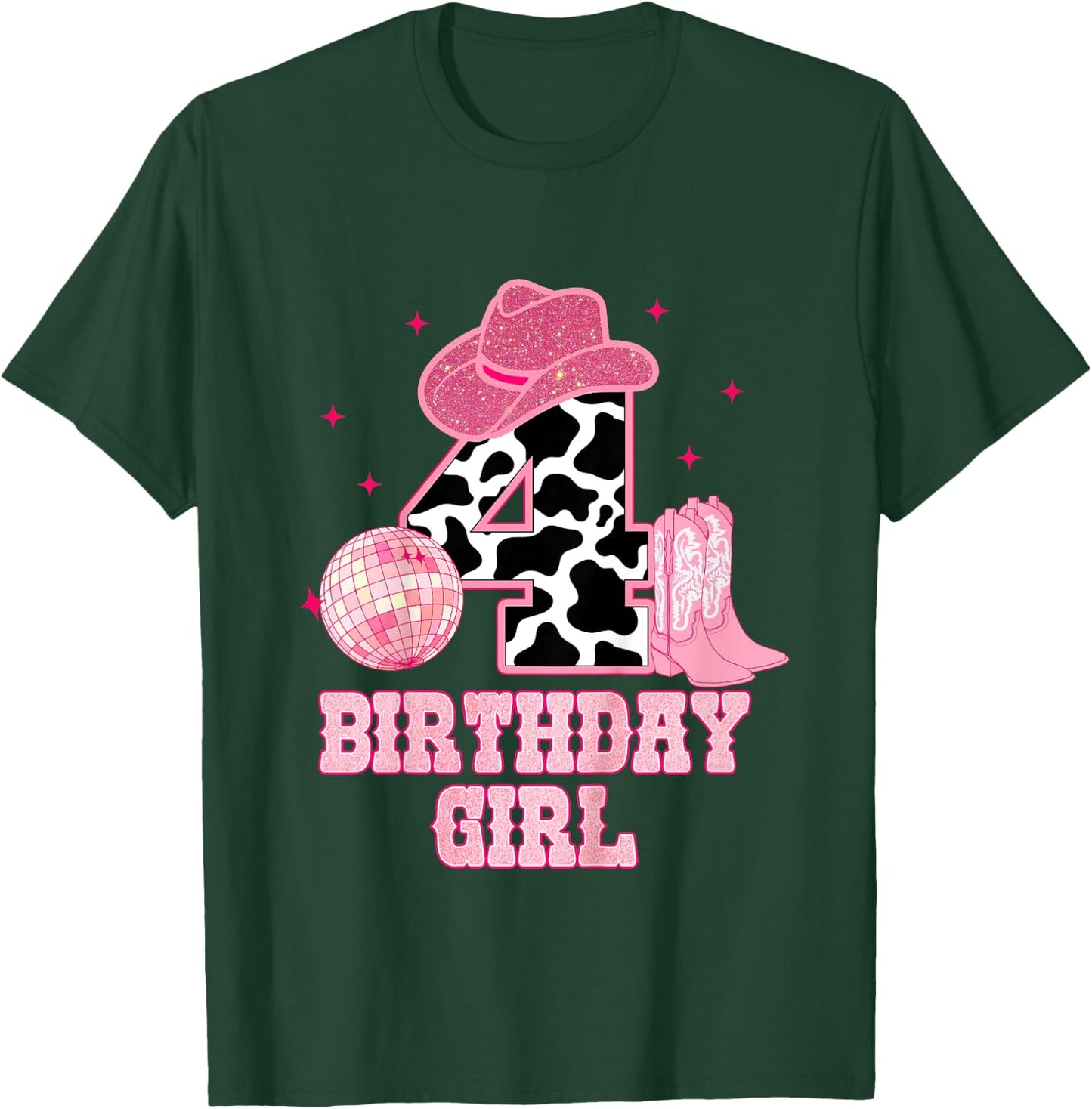 Happy 4th Birthday Girl Outfit Rodeo Western Cowgirl Cowboy T-Shirt - T-Shirt | Forest