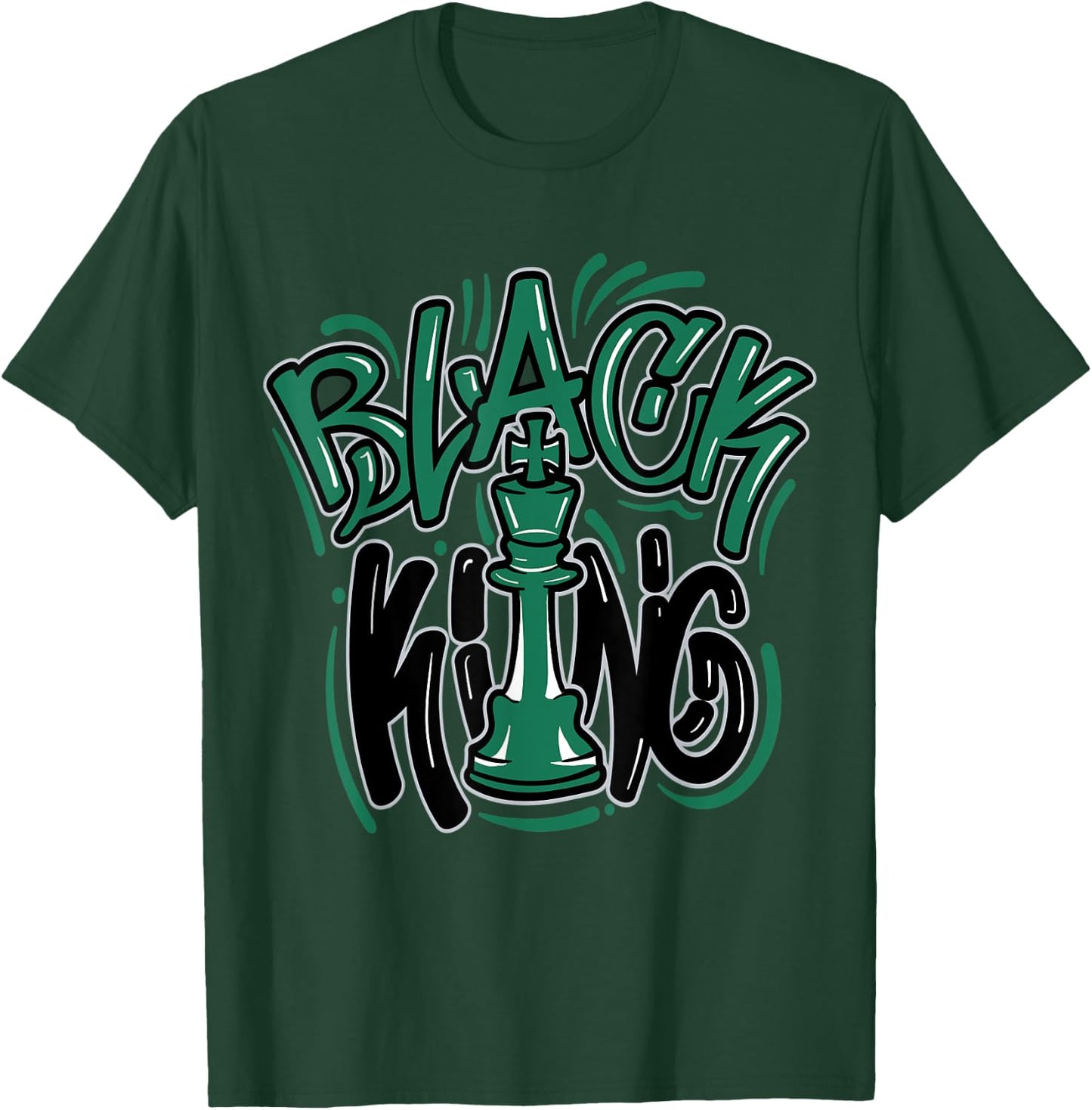 Black King Match 3s Retro Pine Green T-Shirt - T-Shirt | Forest