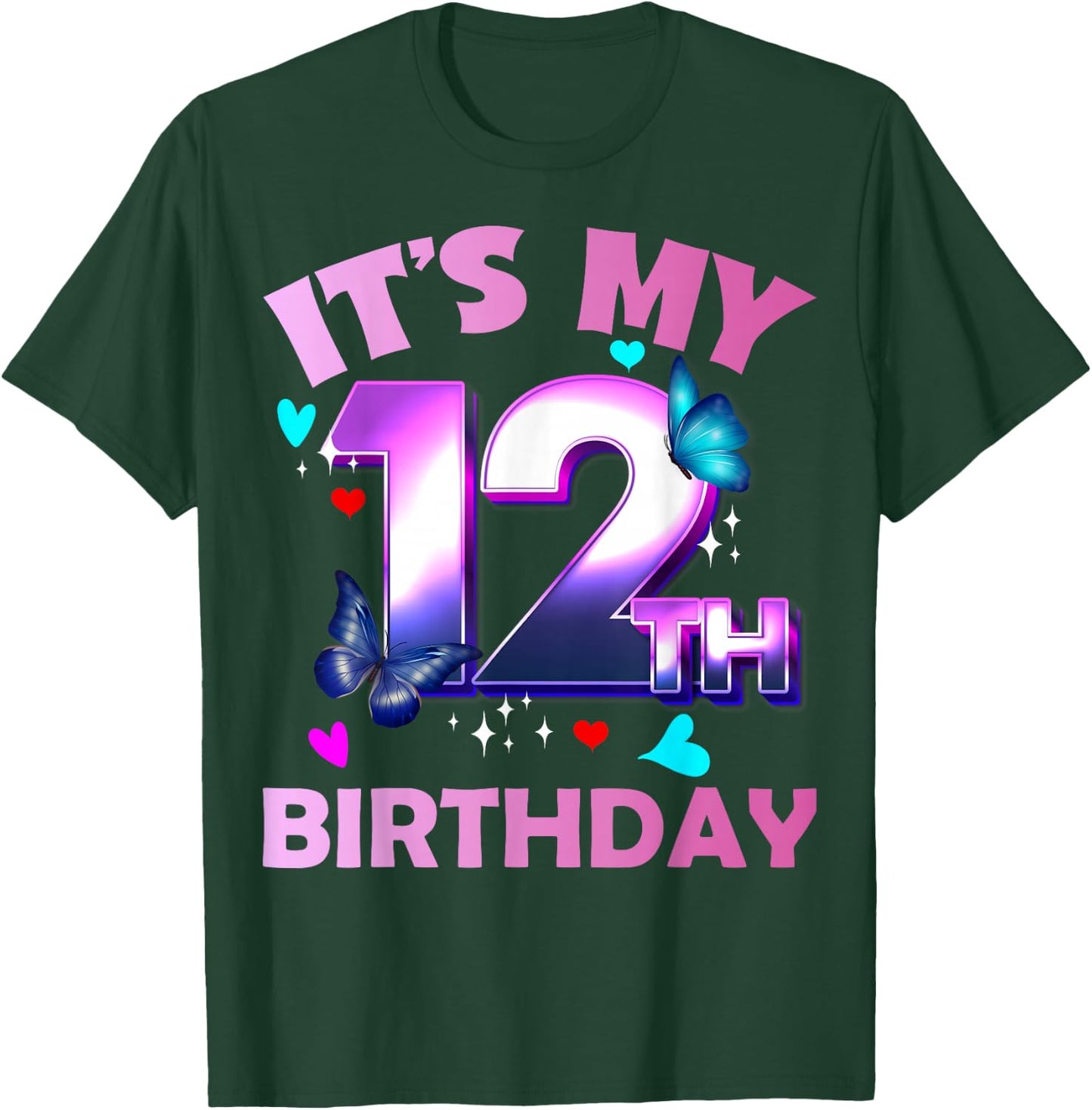 Butterflies - Girls and Boys - It´s My 12th Birthday T-Shirt - T-Shirt | Forest