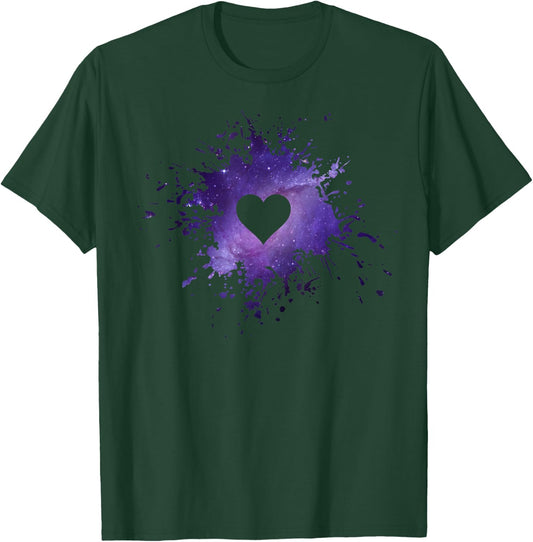 Purple Galaxy Splatter Heart Valentine's Day Design T-Shirt - T-Shirt | Forest