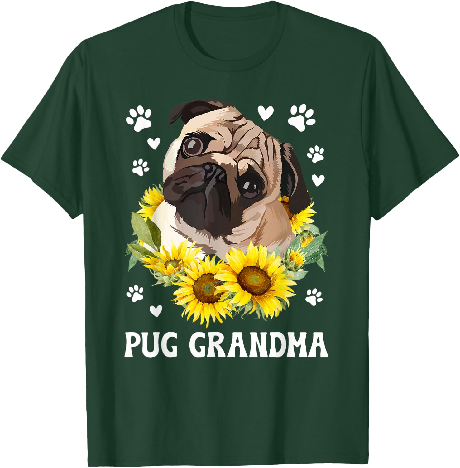 Pug Grandma Flowers Grandma Of A Pug Grandmother T-Shirt - T-Shirt | Forest