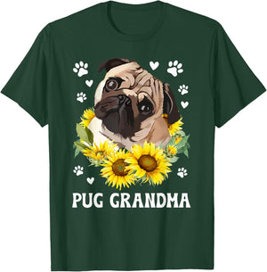 Pug Grandma Flowers Grandma Of A Pug Grandmother T-Shirt - T-Shirt | Forest