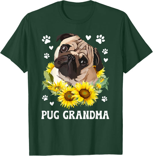 Pug Grandma Flowers Grandma Of A Pug Grandmother T-Shirt - T-Shirt | Forest