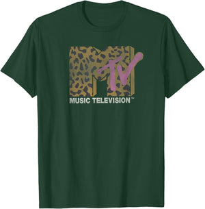 MTV Music Television Leopard Pattern Distressed Classic Logo T-Shirt - T-Shirt | Forest