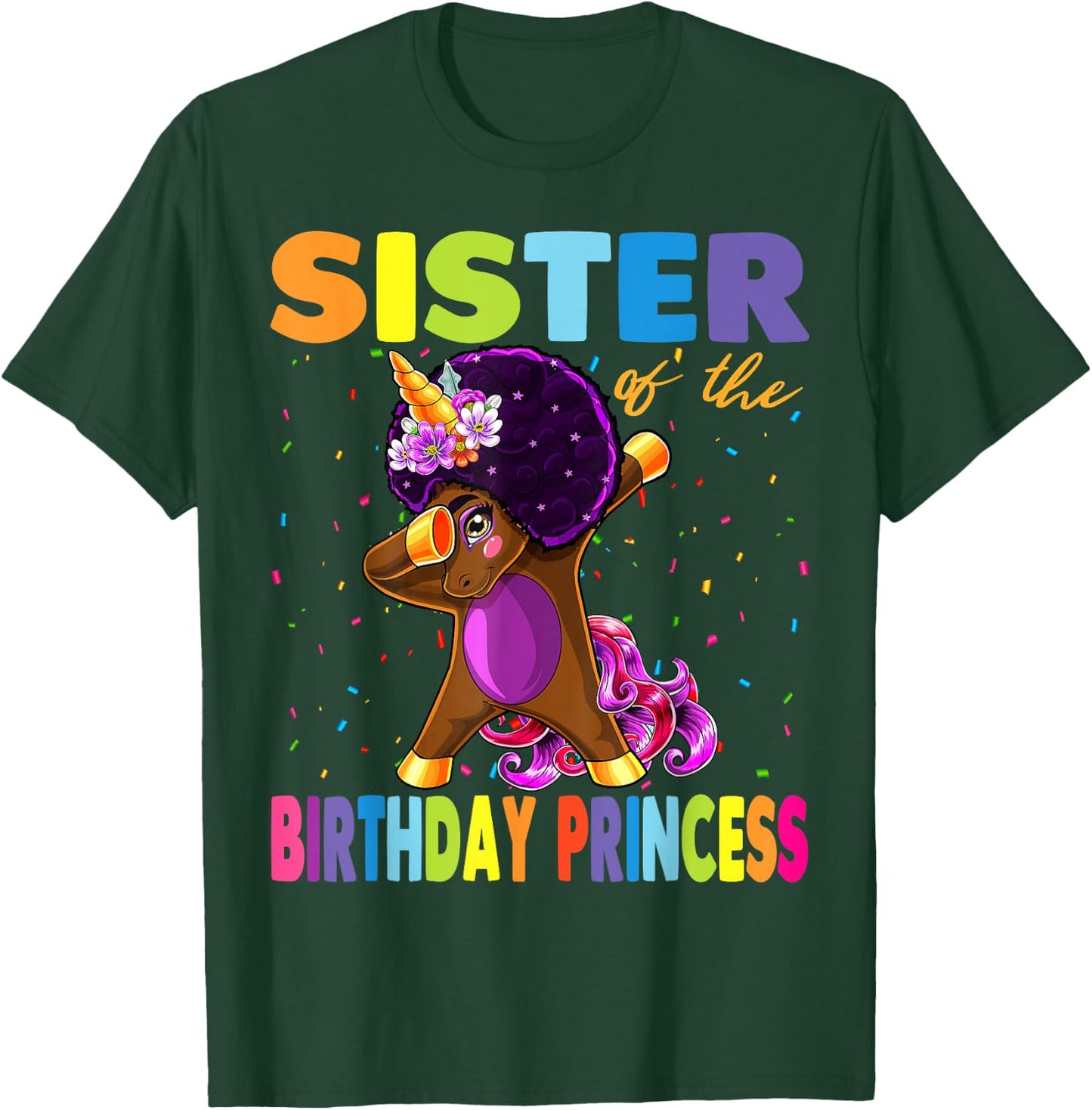 Dabbing Unicorn Afro Sister of the Birthday Princess T-Shirt - T-Shirt | Forest