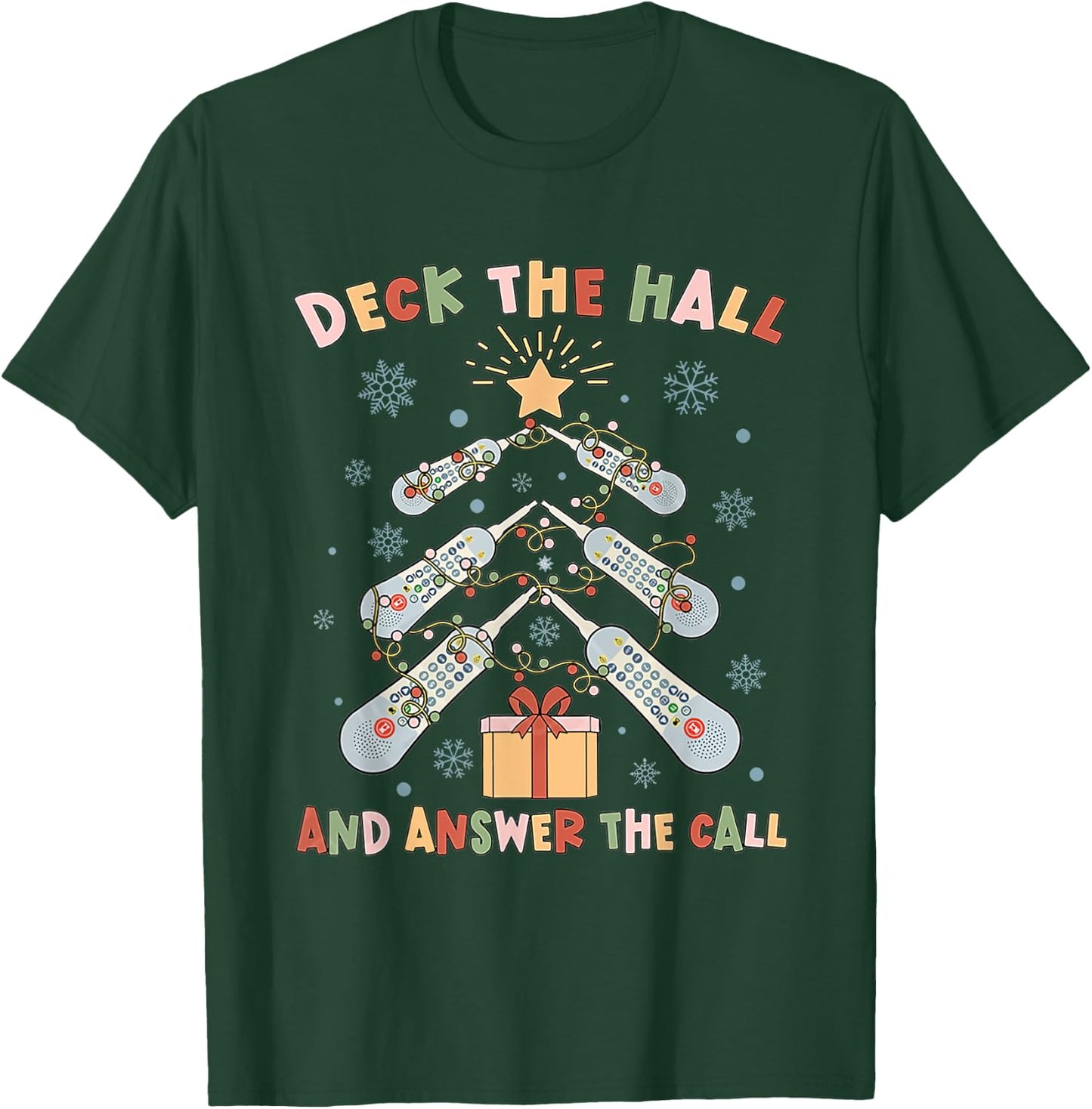 Women Christmas ICU Nurse Call Light Telemetry Healthcare T-Shirt - T-Shirt | Forest