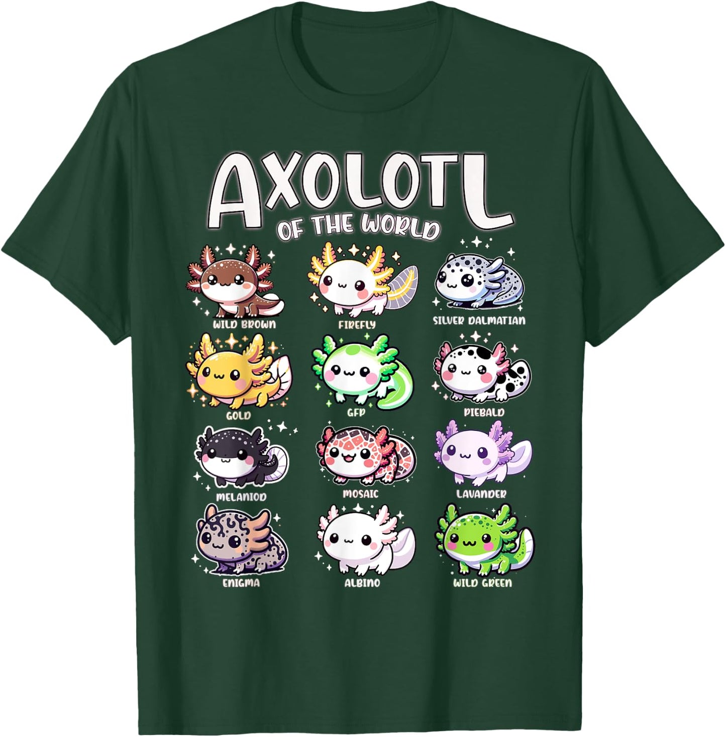 Axolotls Of The World Kawaii Types Of Axolotl Fish Amphibian T-Shirt - T-Shirt | Forest