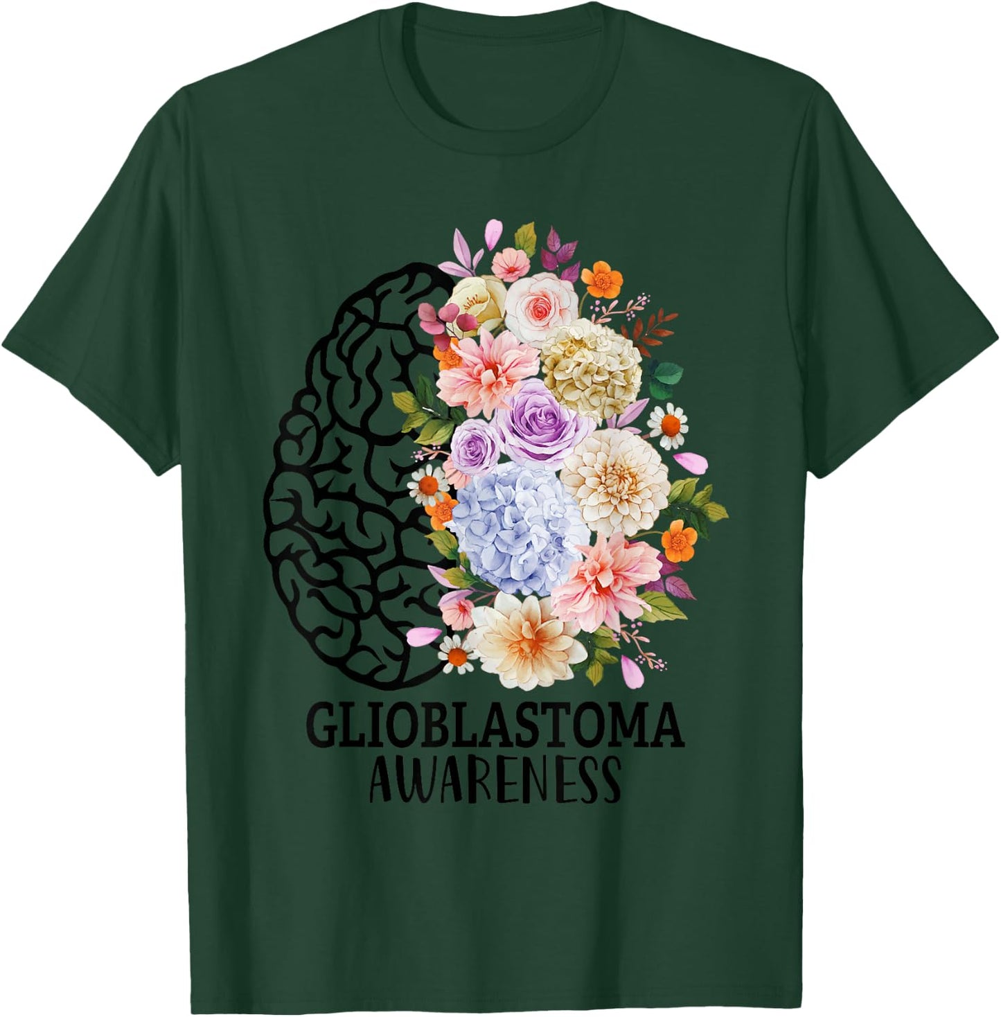Floral Glioblastoma Awareness Month Brain Cancer Go Gray T-Shirt - T-Shirt | Forest