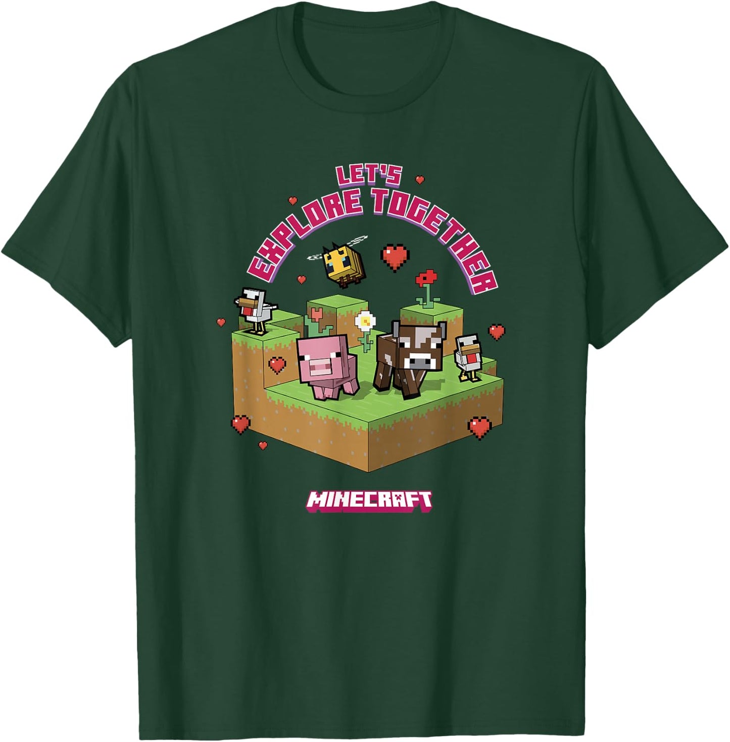 Minecraft Valentine's Day Let's Explore Together Group Shot T-Shirt - T-Shirt | Forest
