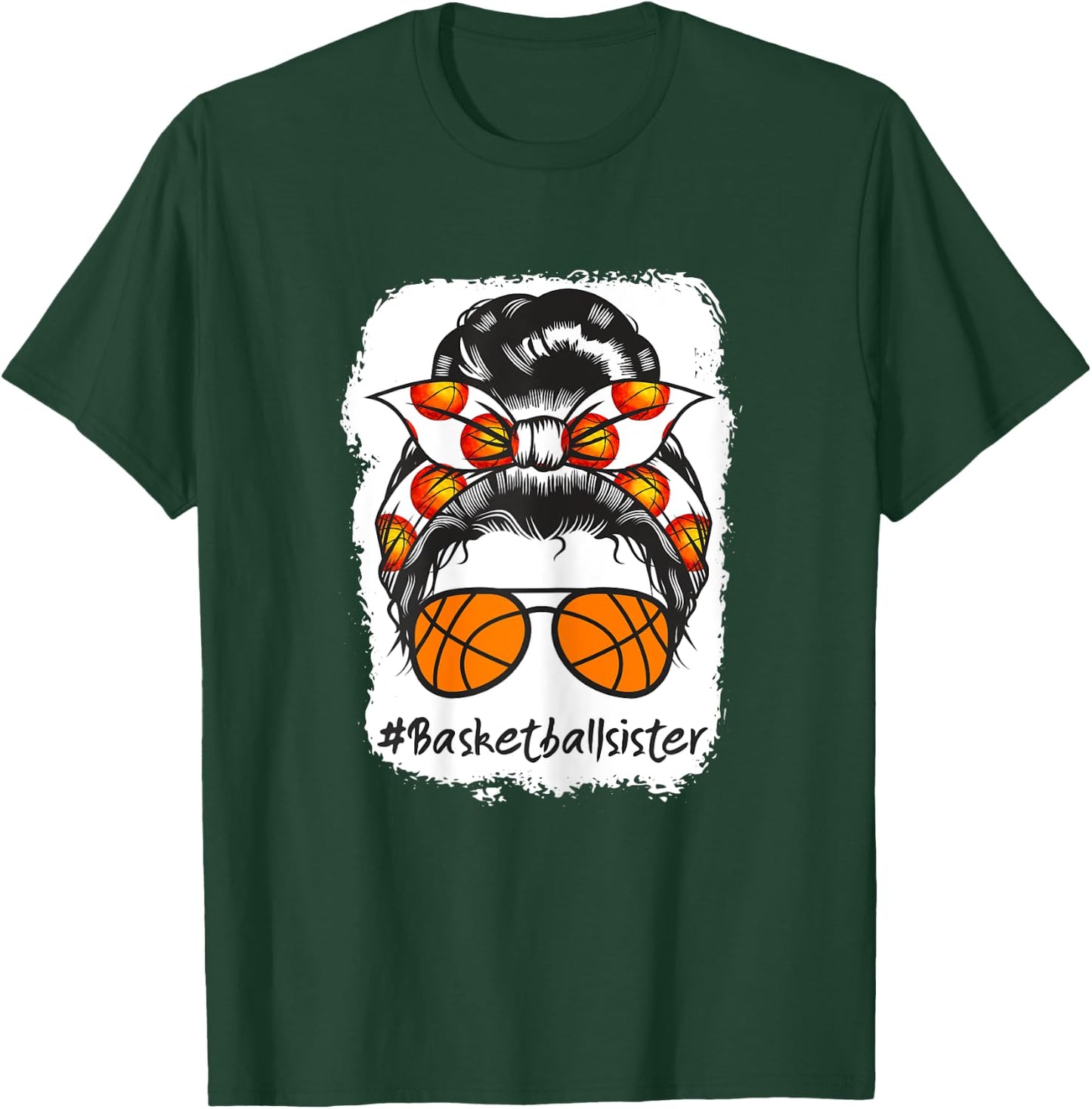 Bleached Basketball Sister Messy Bun Ball T-Shirt - T-Shirt | Forest