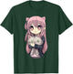 Anime and Cats Kawaii Cute Teen Otaku Girl with Cat T-Shirt - T-Shirt | Forest