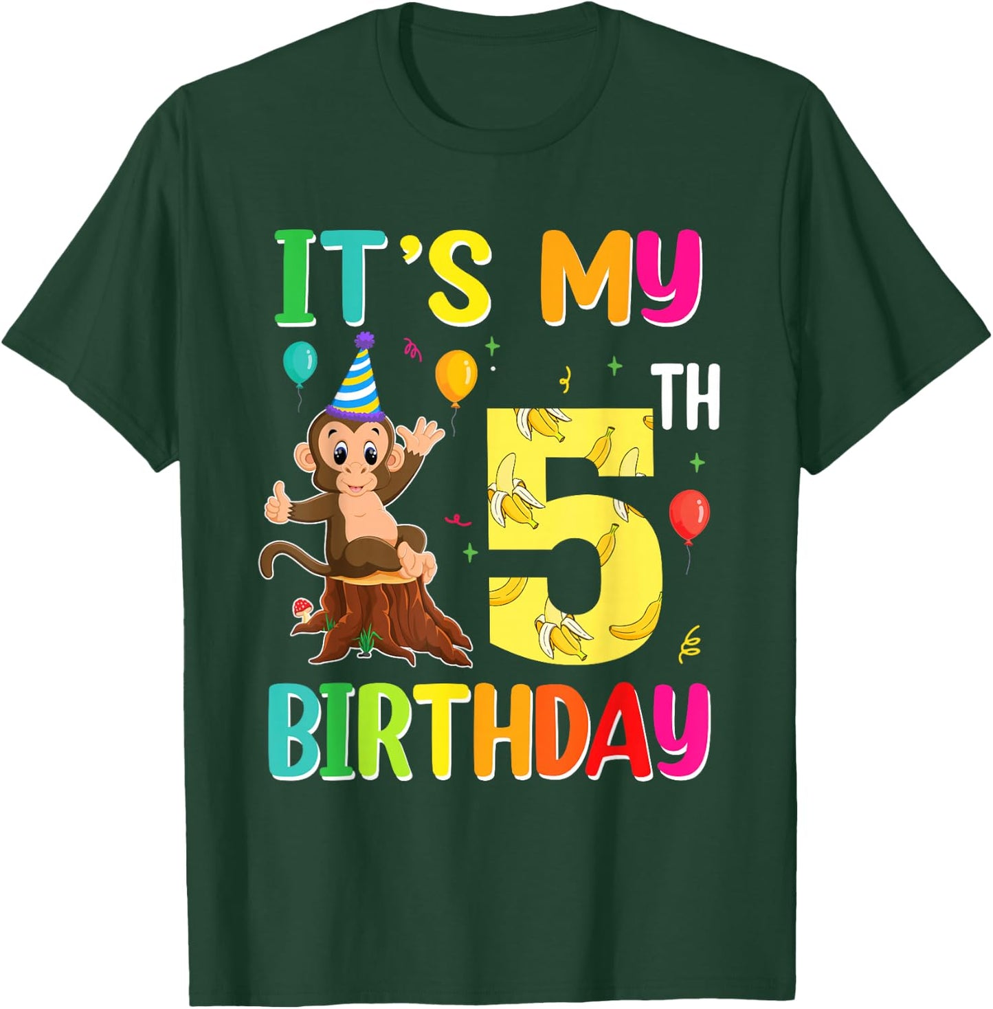 It's My 5th Birthday Monkey 5 Year Old Boy Girl T-Shirt - T-Shirt | Forest