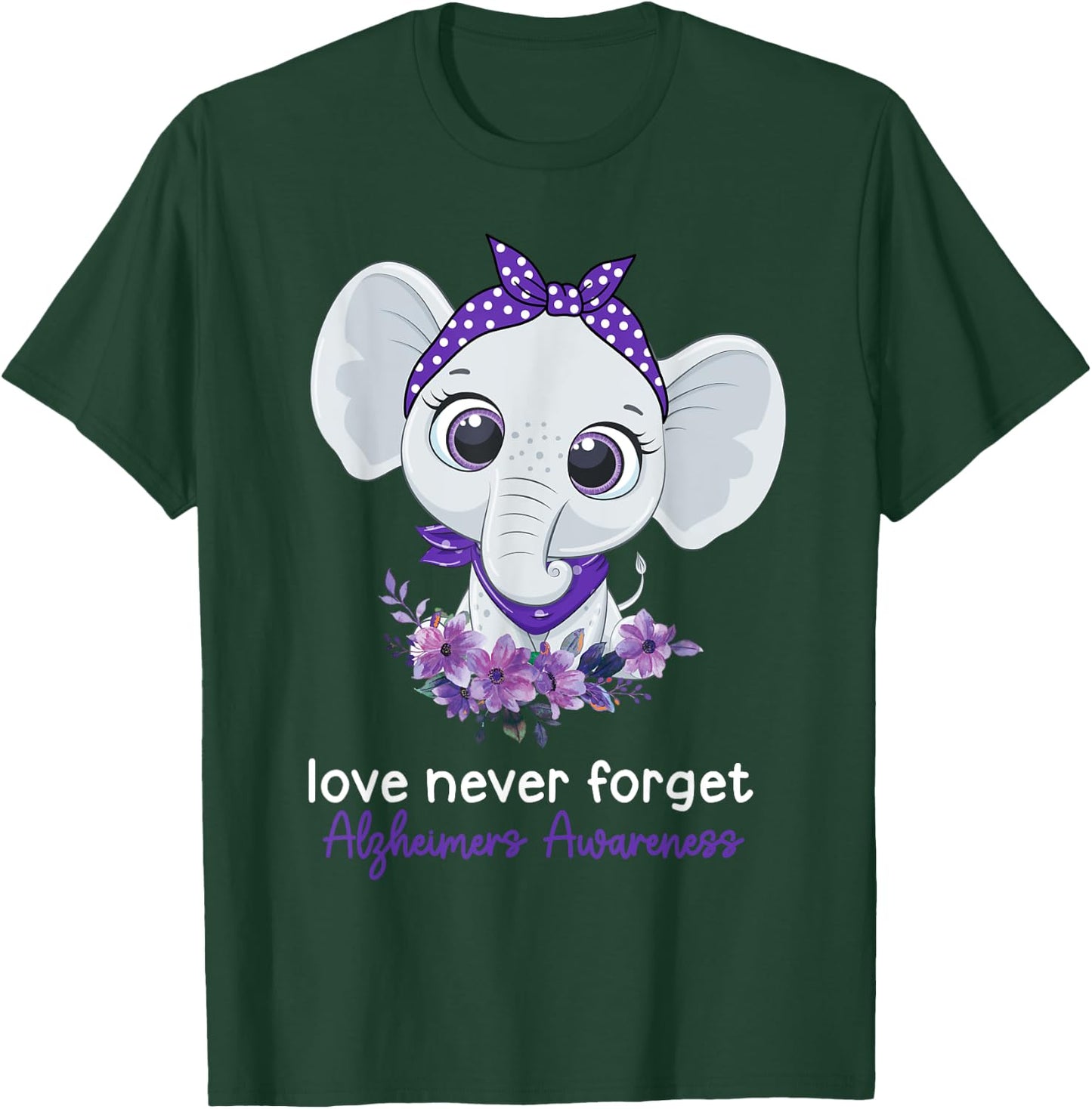 Alzheimer's Awareness Elephant Purple Flower Warrior Support T-Shirt - T-Shirt | Forest
