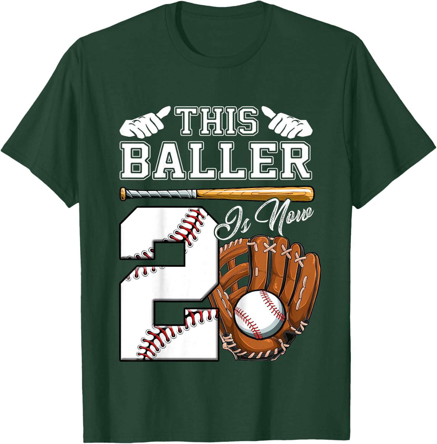 2nd Birthday Gift Two Vintage Baseball Birthday 2 Year Old T-Shirt - T-Shirt | Forest