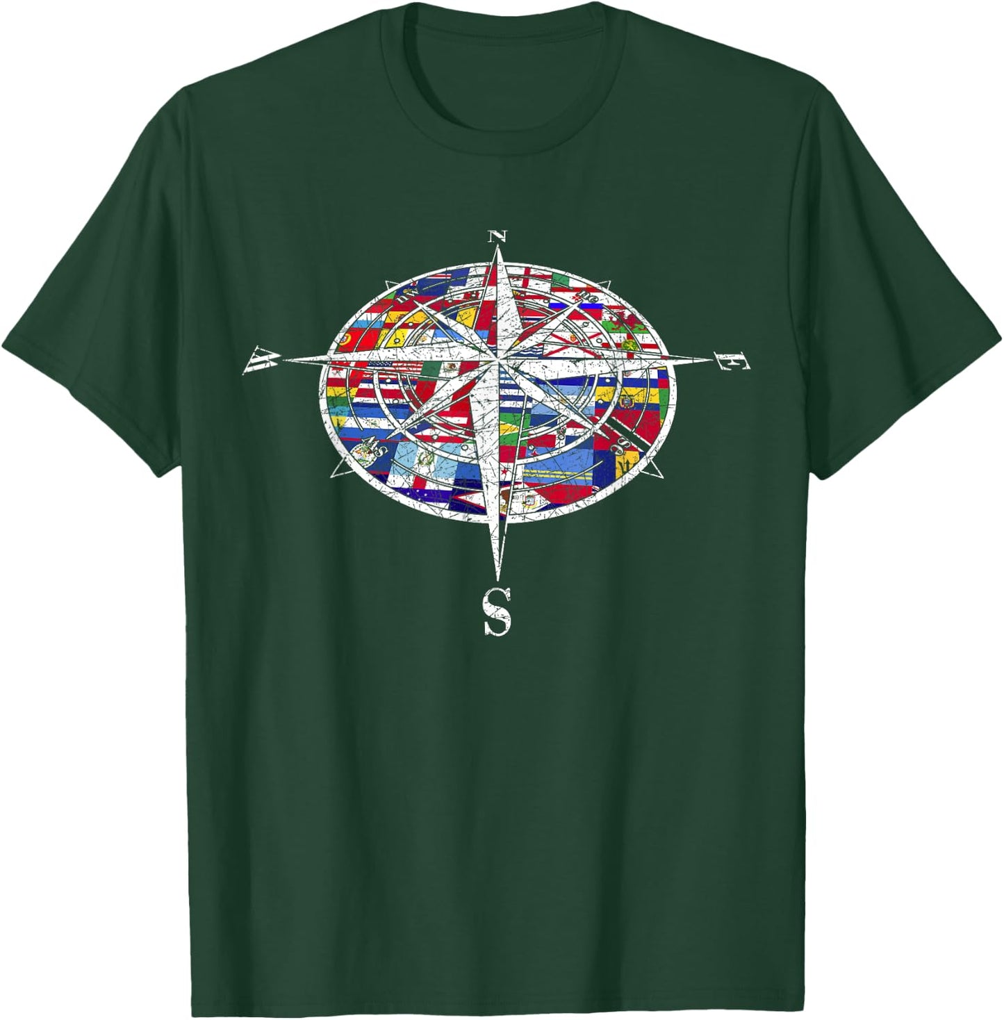 World Flag Compass Travelling Traveler World Flags T-Shirt - T-Shirt | Forest