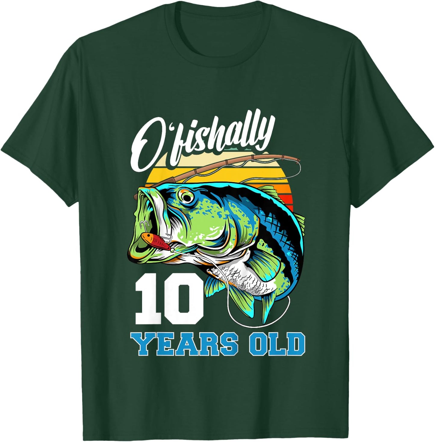 Ofishally 10 Years Old Fisherman 10th Birthday Fishing T-Shirt - T-Shirt | Forest