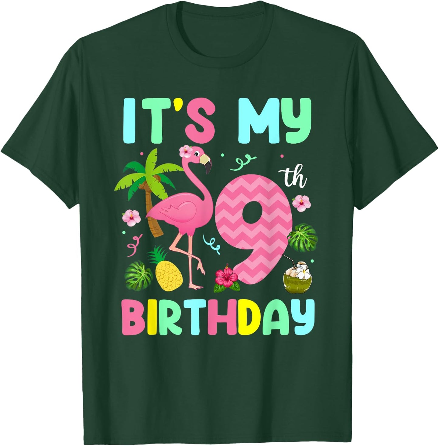 It's My 9th Birthday Flamingo Shirt Hawaii 9 Yrs Old Girl T-Shirt - T-Shirt | Forest