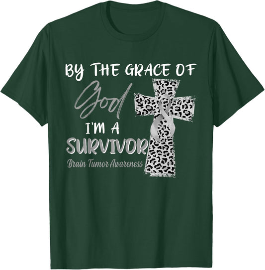 I'm A Survivor Brain Tumor Awareness Grey Ribbon T-Shirt - T-Shirt | Forest