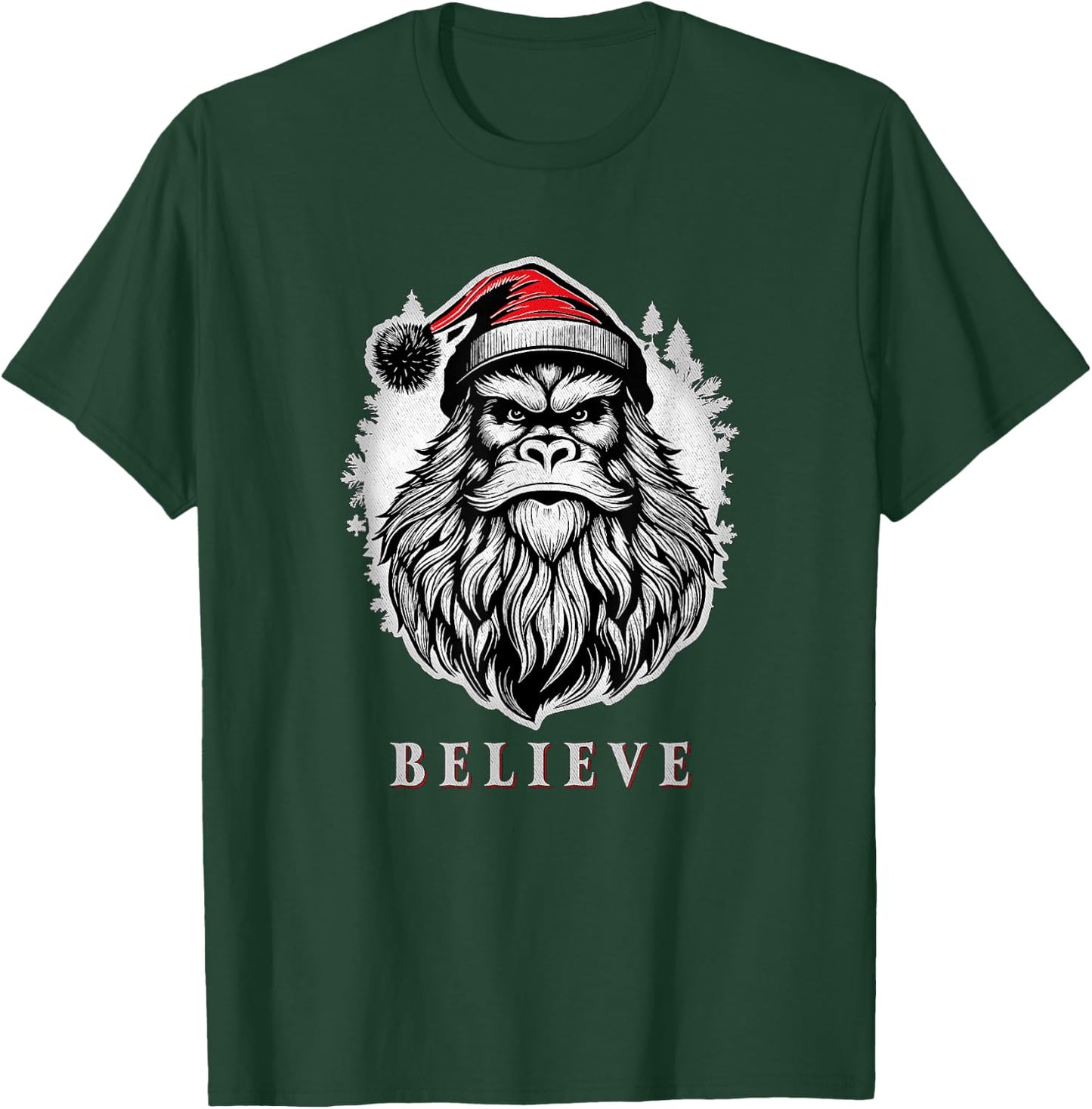 Christmas Bigfoot - Christmas Sasquatch - Cryptid Christmas T-Shirt - T-Shirt | Forest