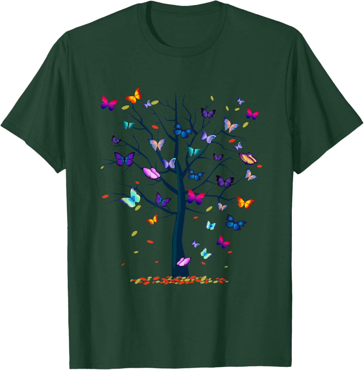 A & E C Butterfly Tree Beautiful Women's Black Butterfly Graphic T-Shirt - T-Shirt | Forest