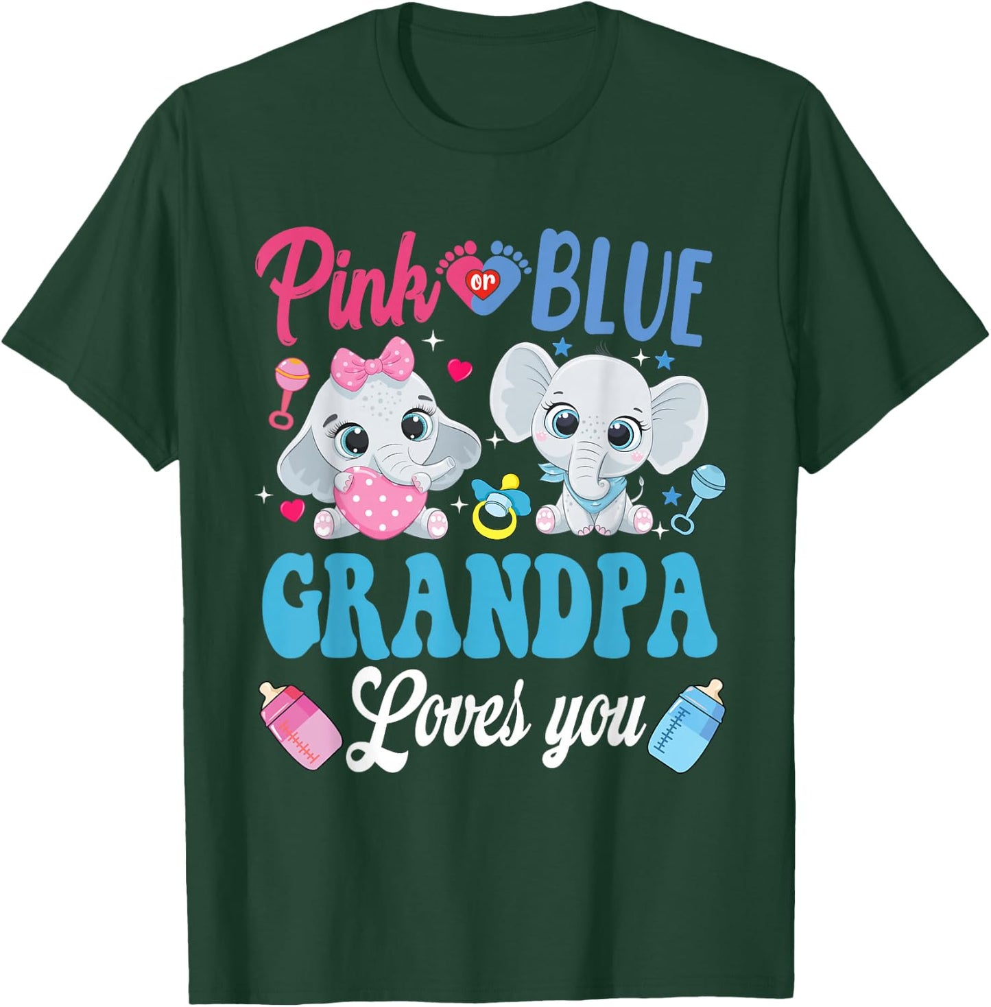 Pink Or Blue Grandpa Loves Your shirt Elephant Gender Reveal T-Shirt - T-Shirt | Forest