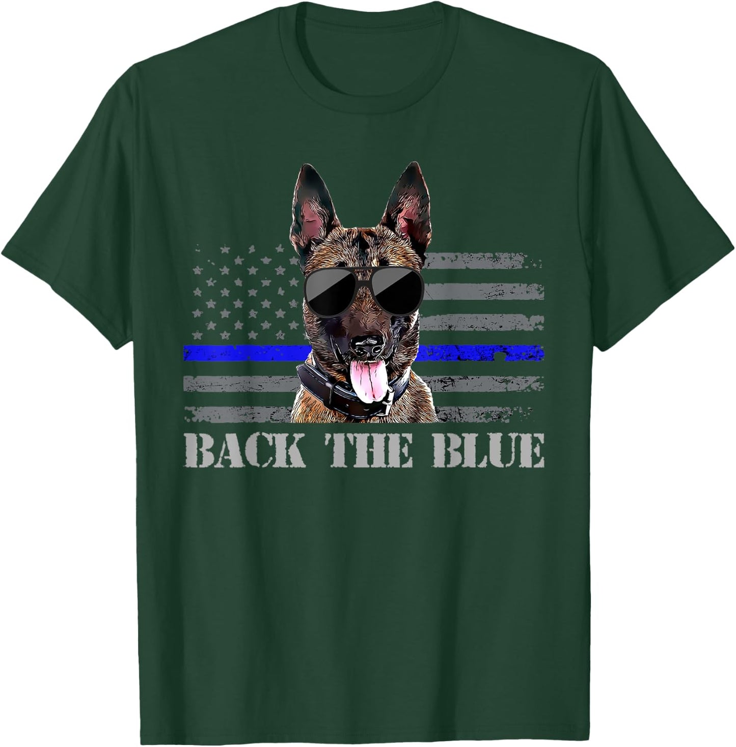 Belgian Malinois Thin Blue Line American Flag Police Dog T-Shirt - T-Shirt | Forest