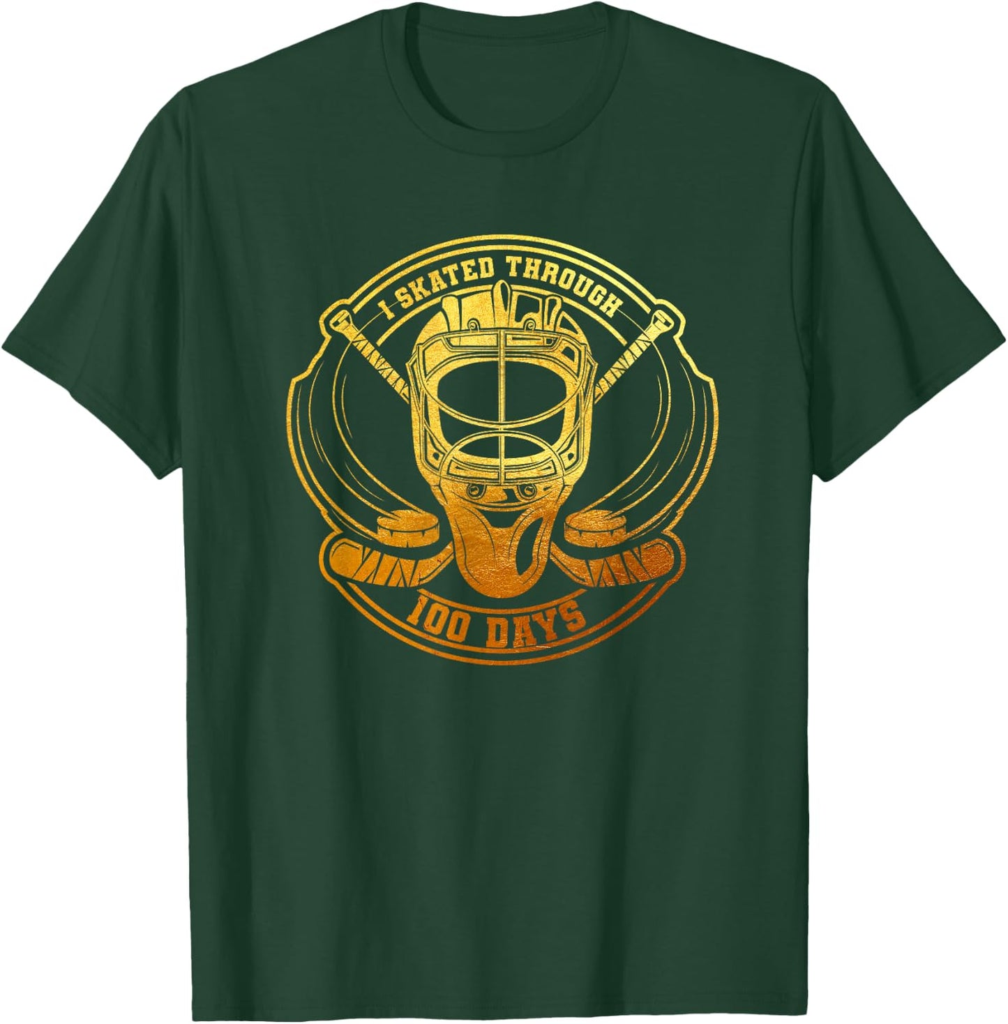 I Skated Through 100 Days 100th Day Of School Ice Hockey T-Shirt - T-Shirt | Forest