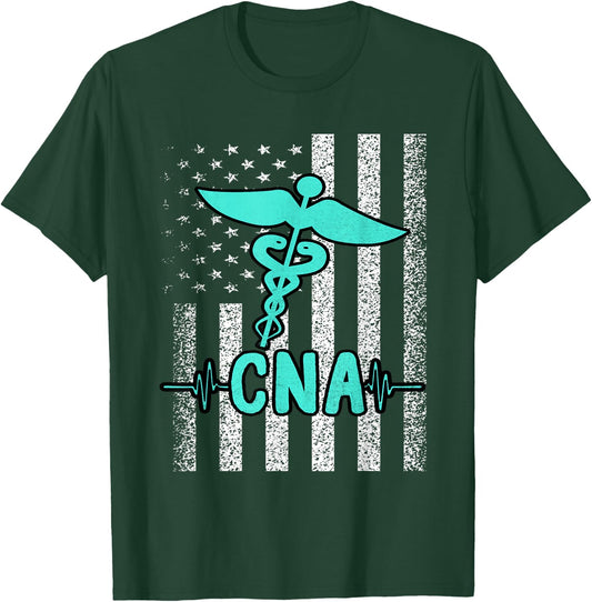 Nursing CNA Certified Nurse Assistant American Flag Vintage Men T-Shirt - T-Shirt | Forest