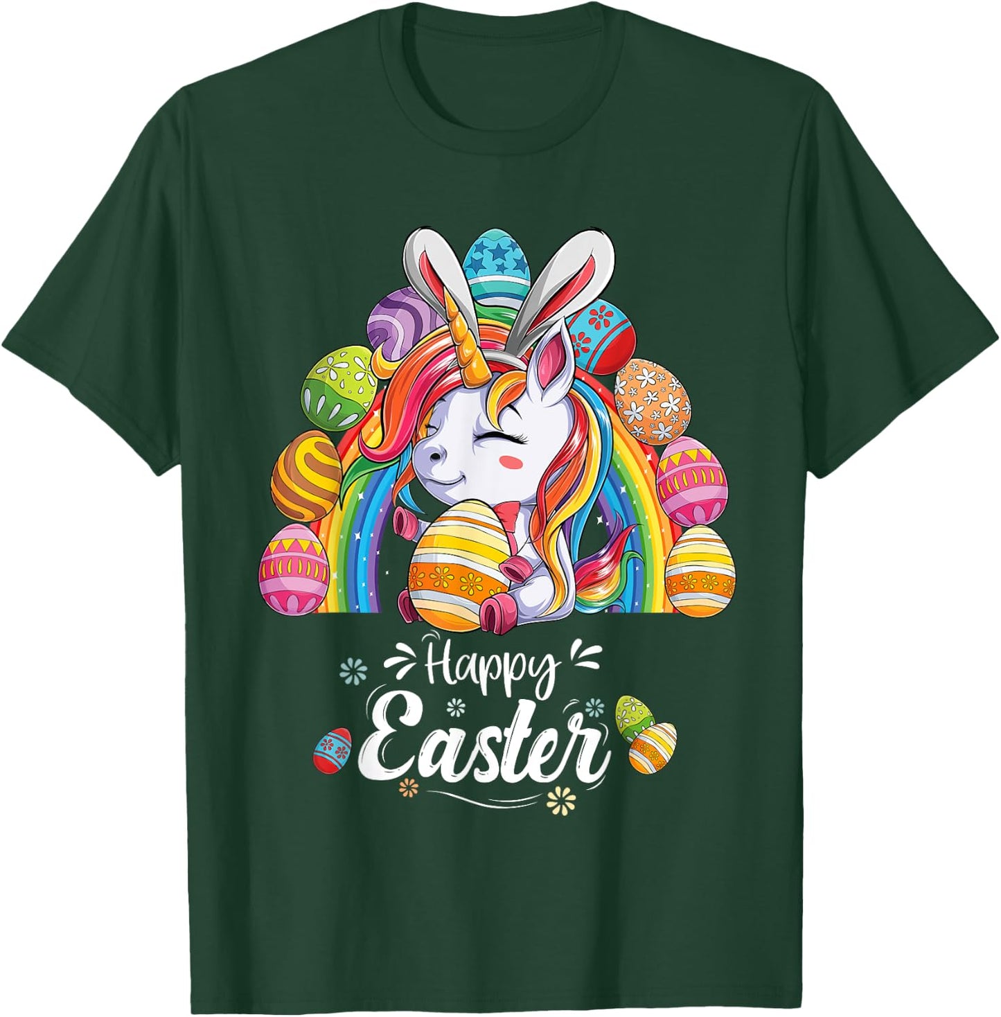 Unicorn Happy Easter Day bunny Rainbow egg Girls Kids T-Shirt - T-Shirt | Forest